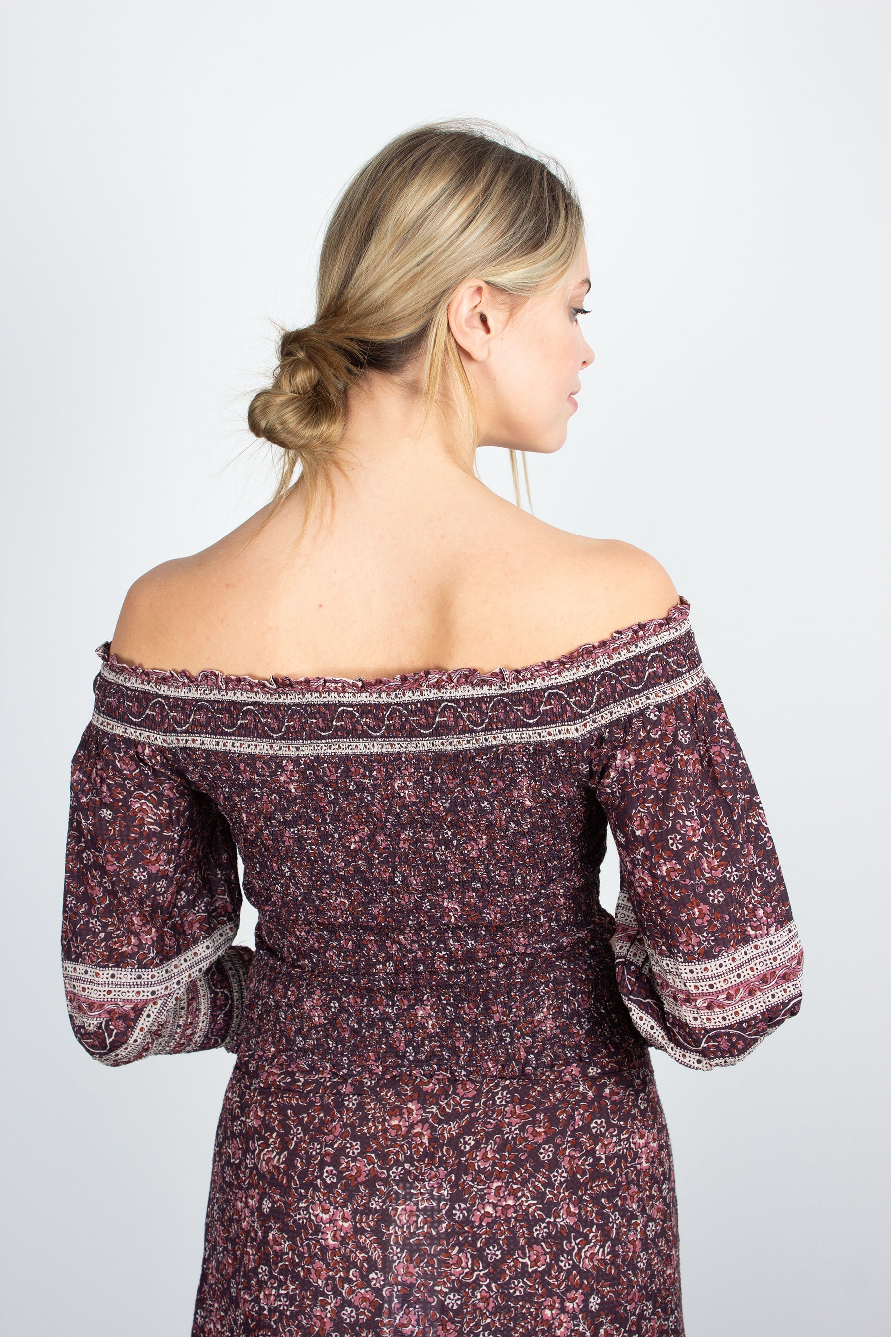 Veronica Beard Rosalinda off-the-shoulder plum top