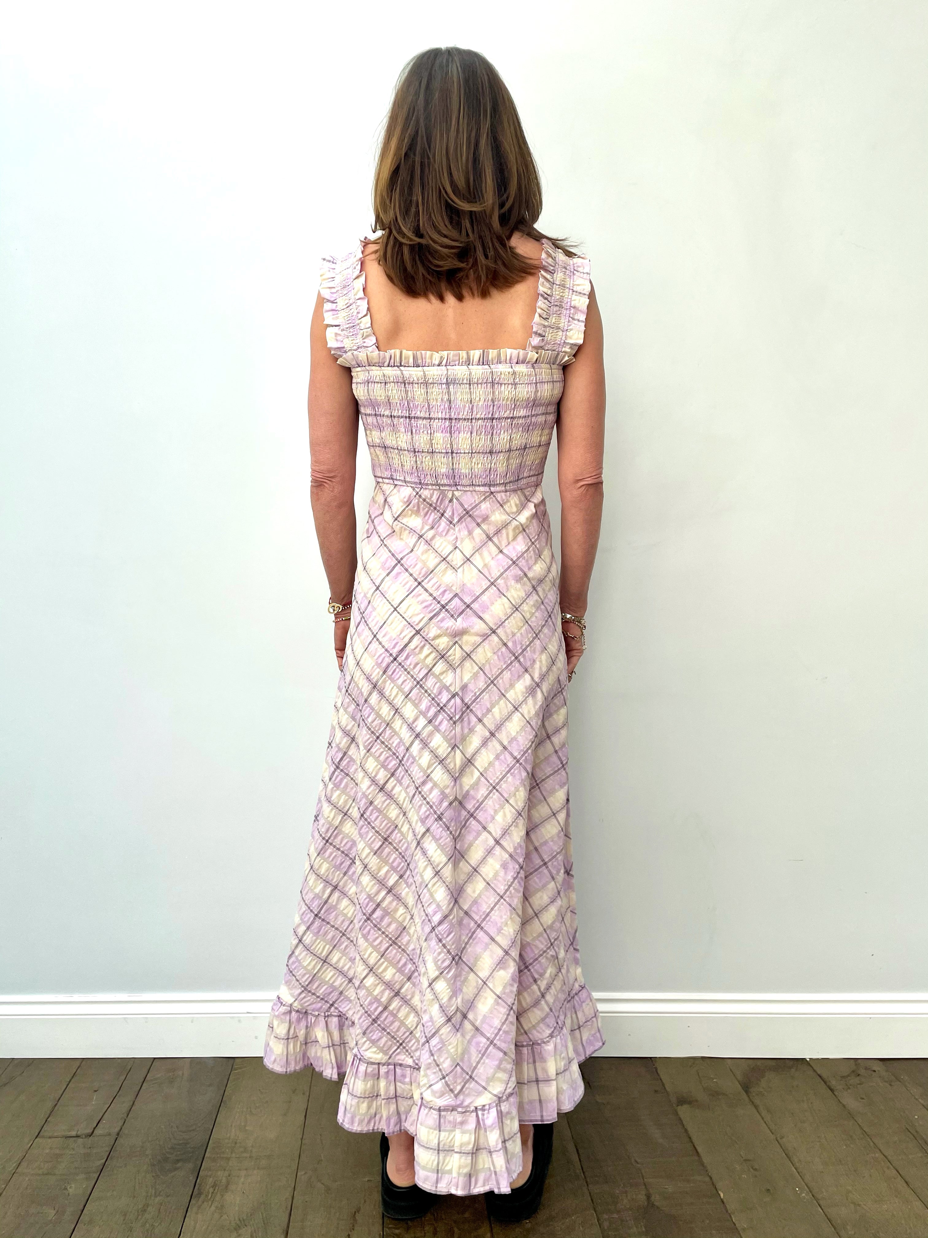 GANNI F5929 Seersucker Check Dress in Orchid Bloom