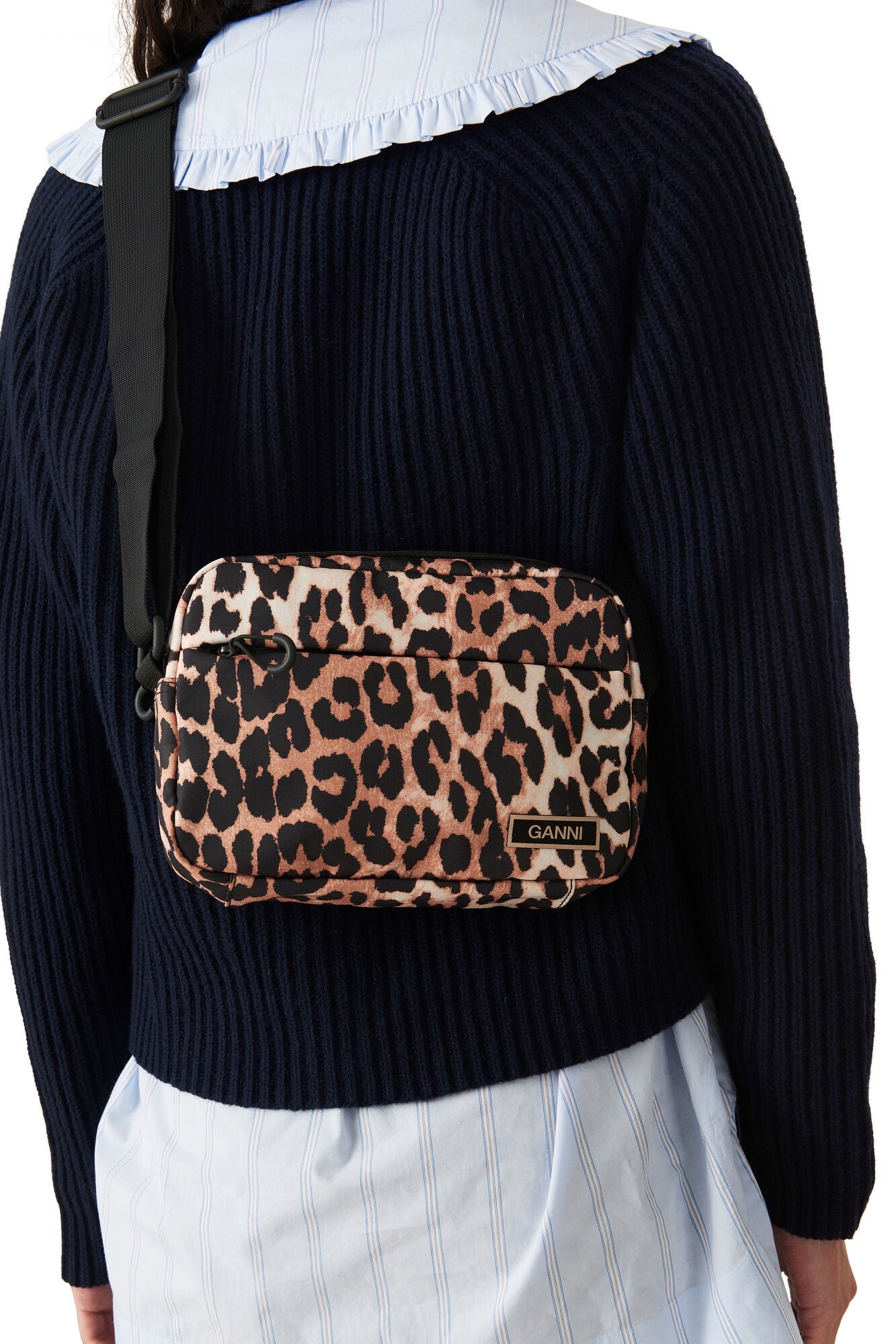 GANNI A5136 Recycled Tech Festival Bag in Leopard