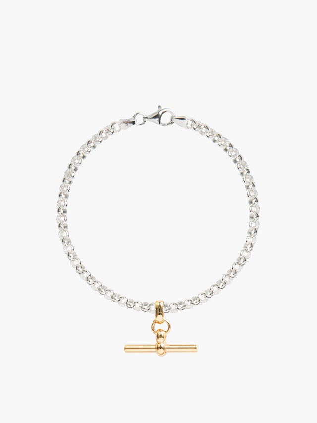 TS Silver Belcher Bracelet With Gold T-Bar