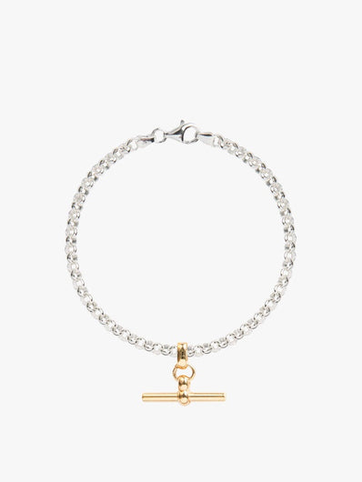 TS Silver Belcher Bracelet With Gold T-Bar