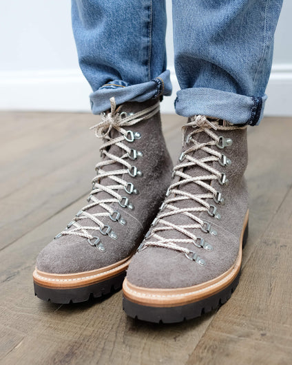 Grenson Nanette vigogna shaggy suede boots in brown