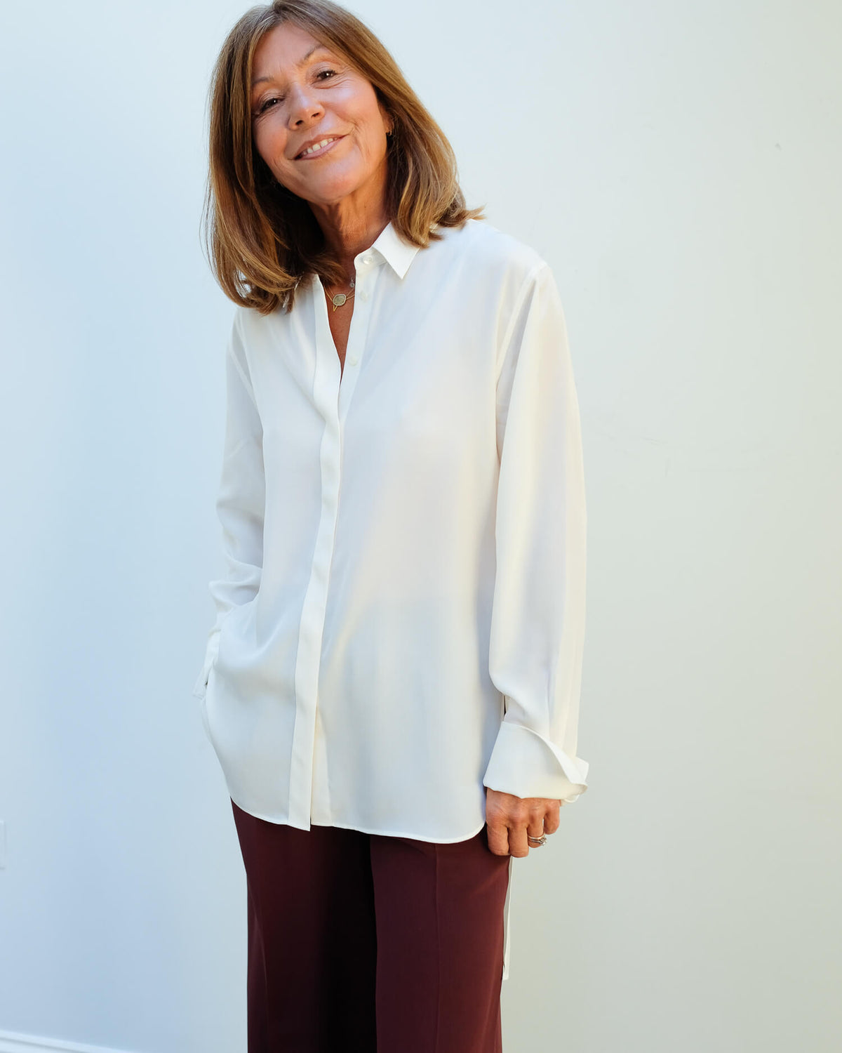 JOSEPH Bold crepe de chine blouse in ivory