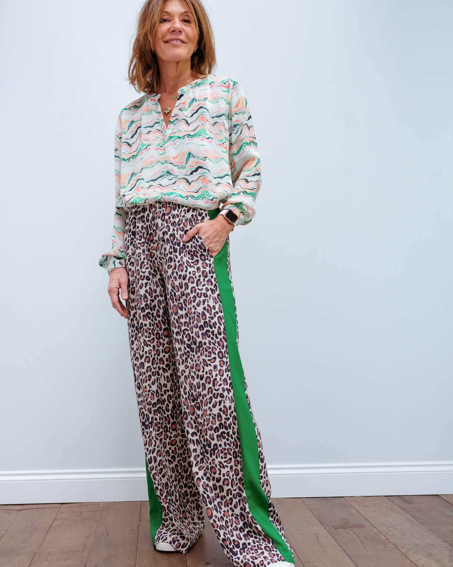 PP Kylie trousers in leopard 04/green stripe