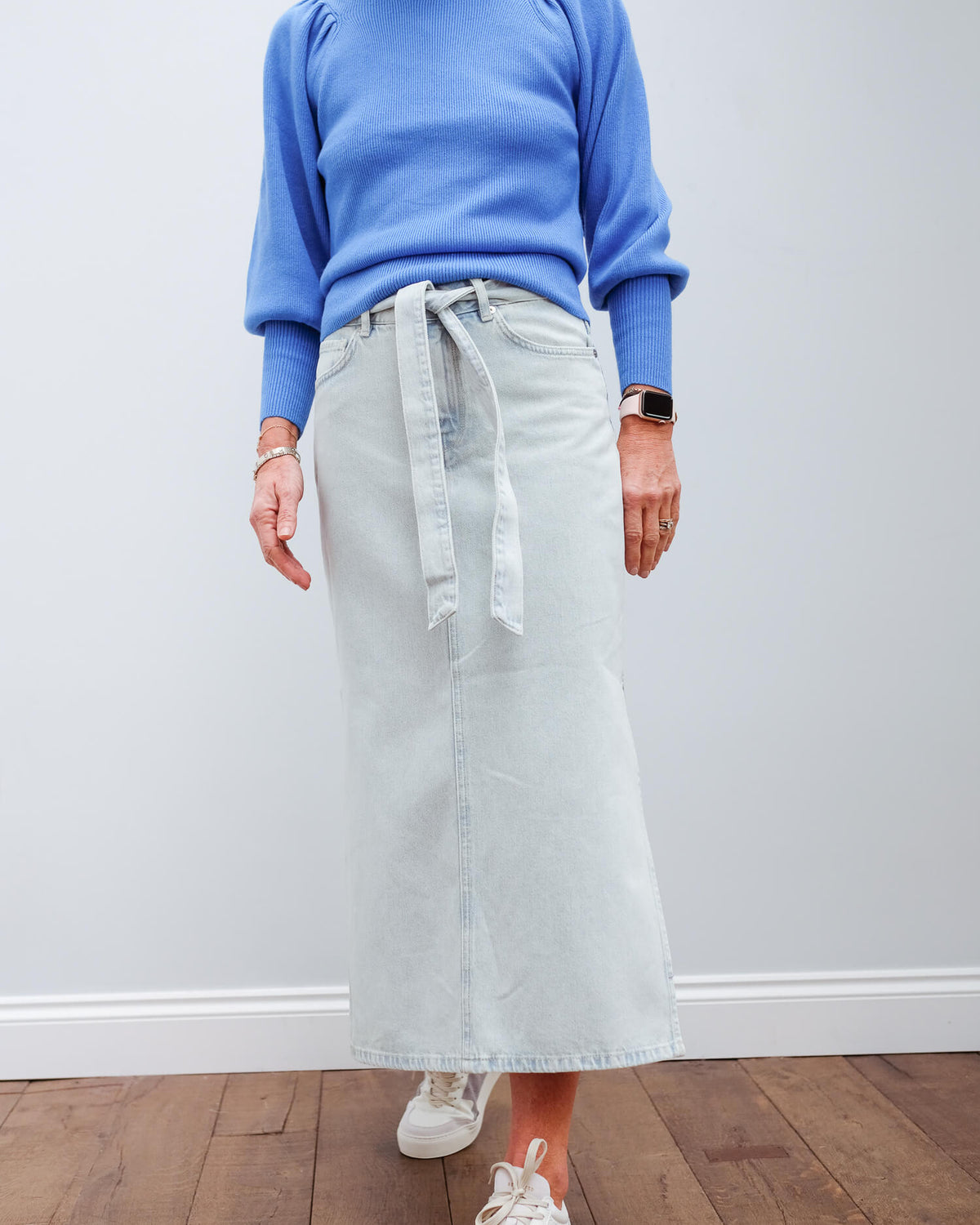 SLF Alma long denim skirt in light blue