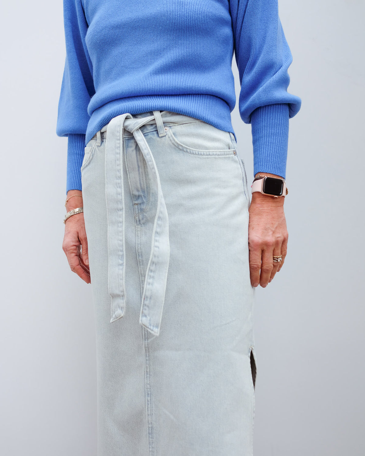 SLF Alma long denim skirt in light blue