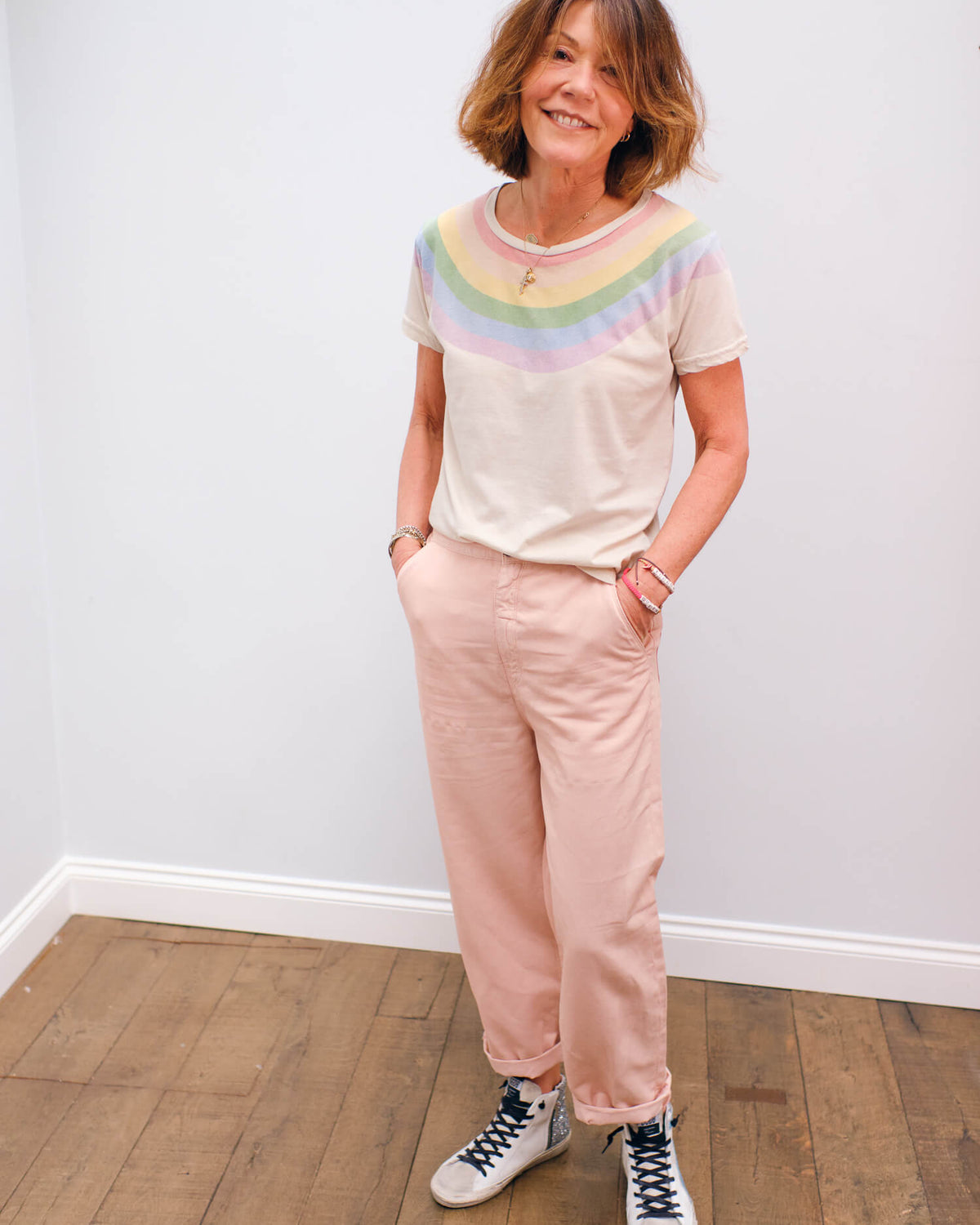 JU Rainbow yoke tee in aluminium