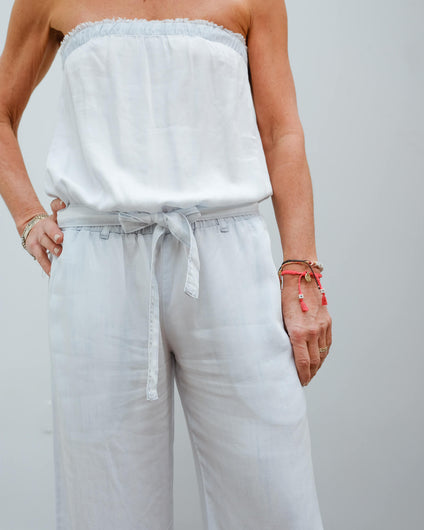 BD 6053 Strapless crop jumpsuit in white out