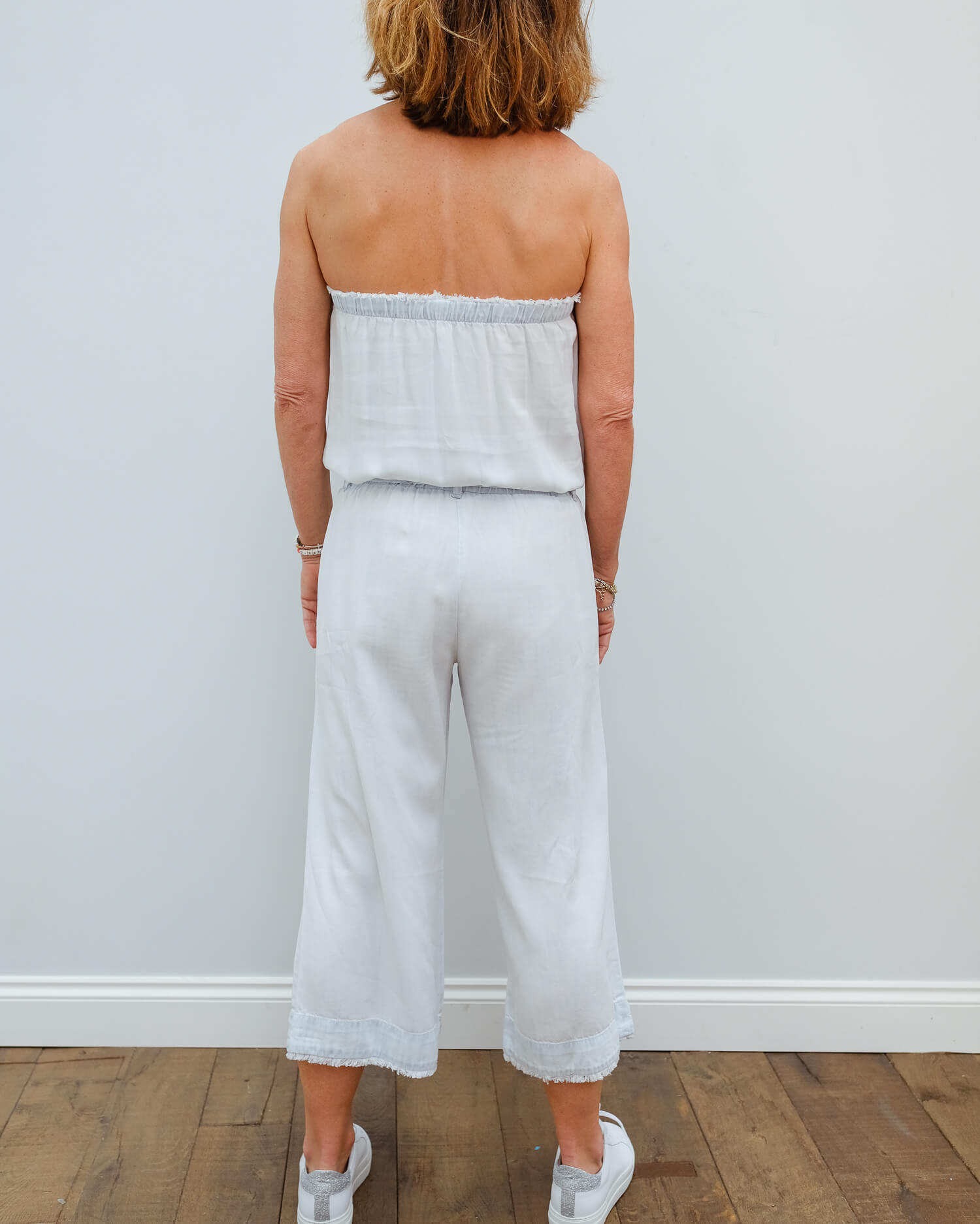 BD 6053 Strapless crop jumpsuit in white out