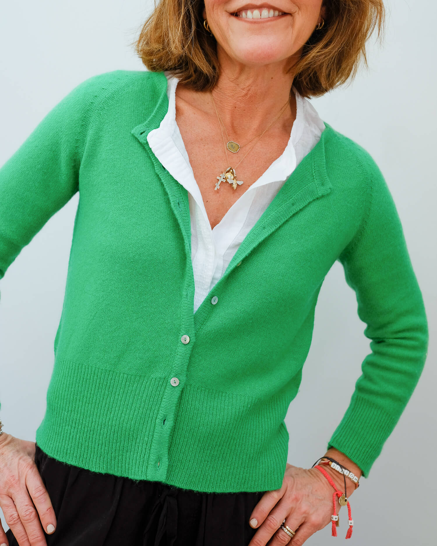 JU Reverse stitch cardi in bright green