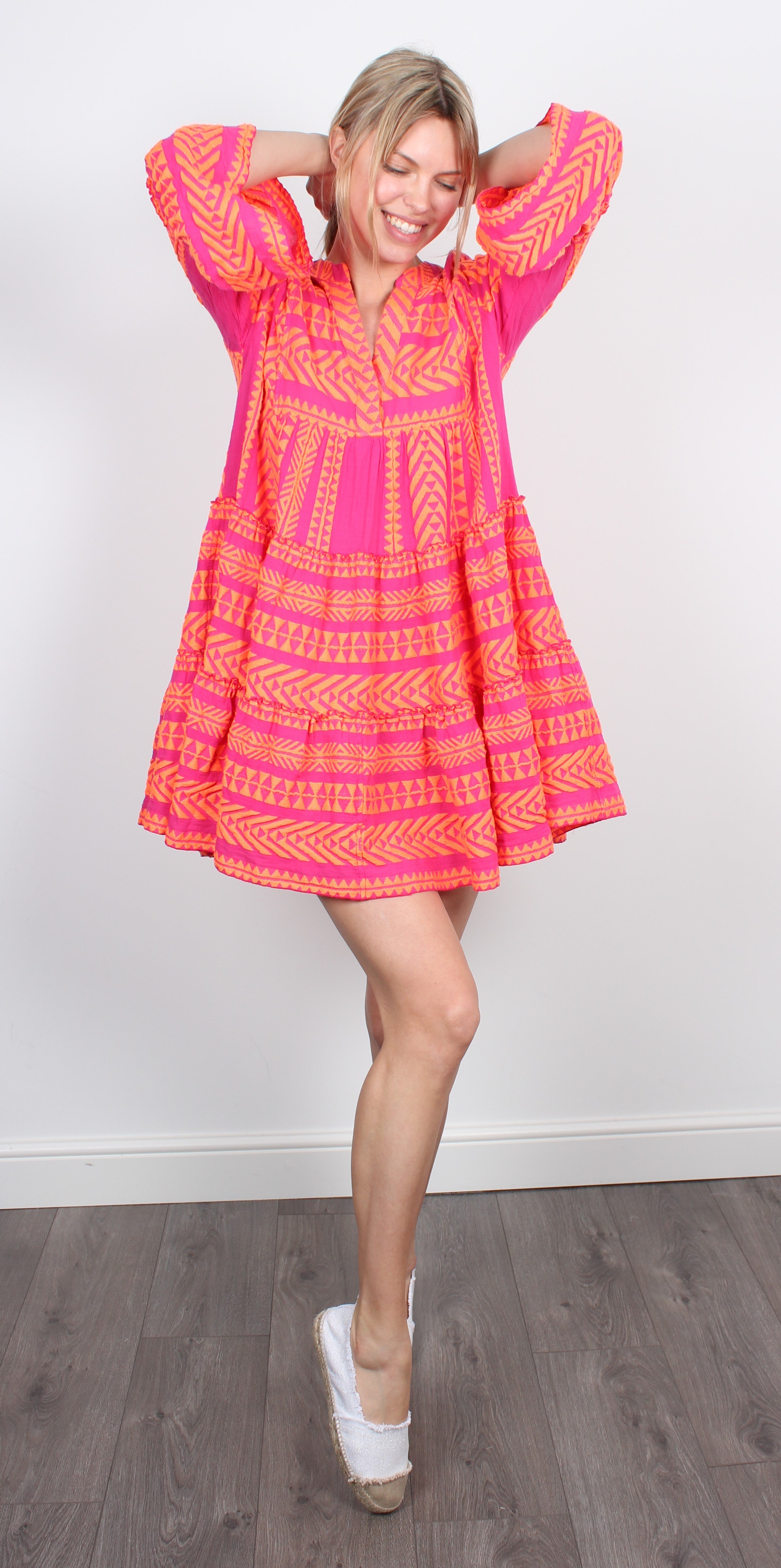 Ella Dress 193 in Neon Orange and Fushia