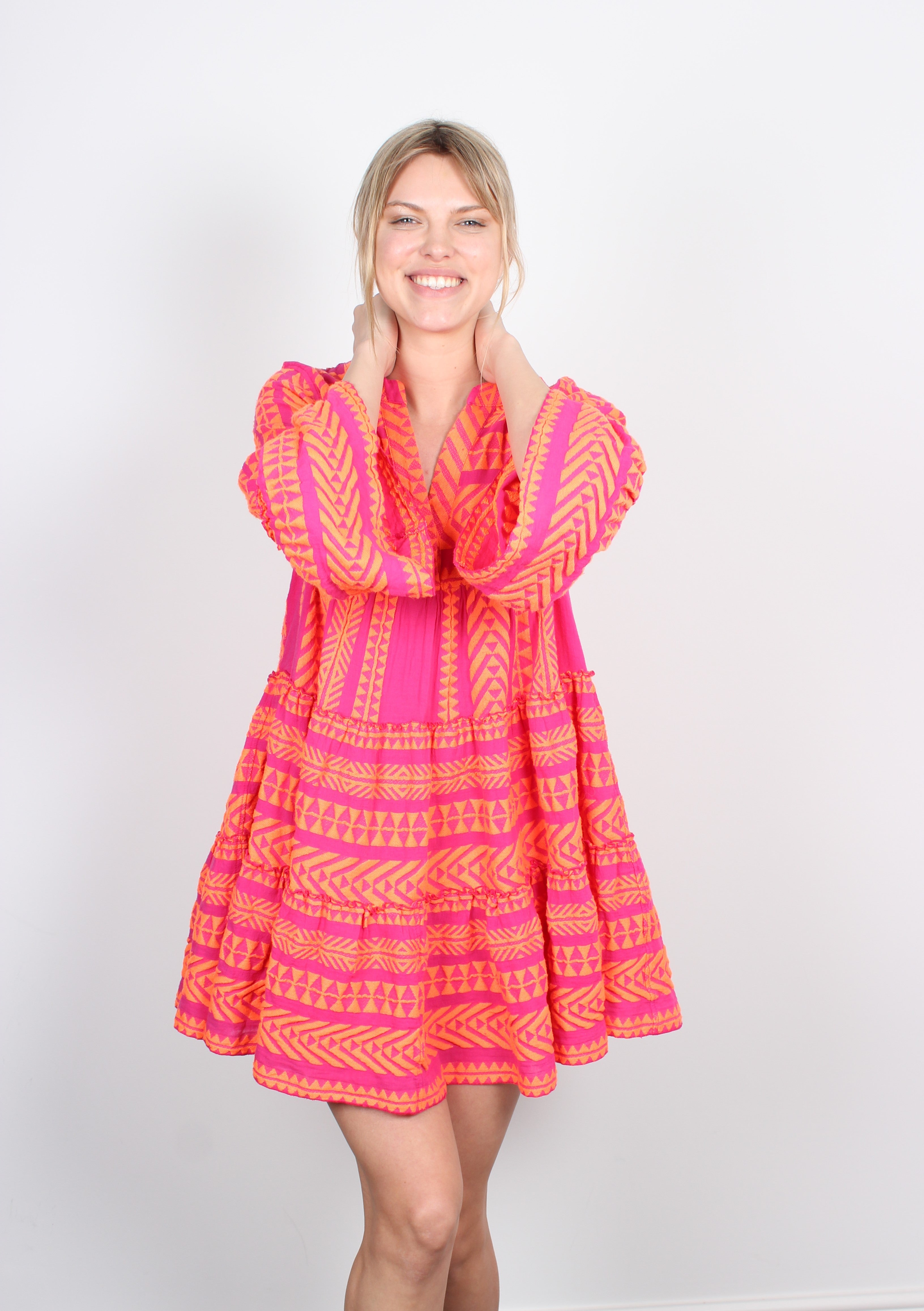 Ella Dress 193 in Neon Orange and Fushia