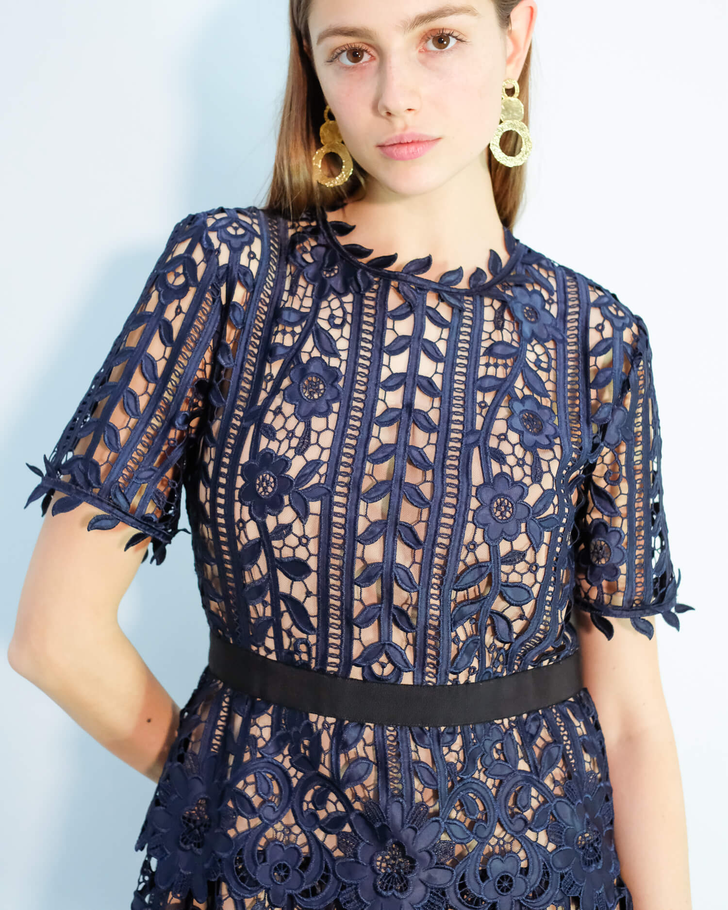 SP Lace A-line dress in navy, nude