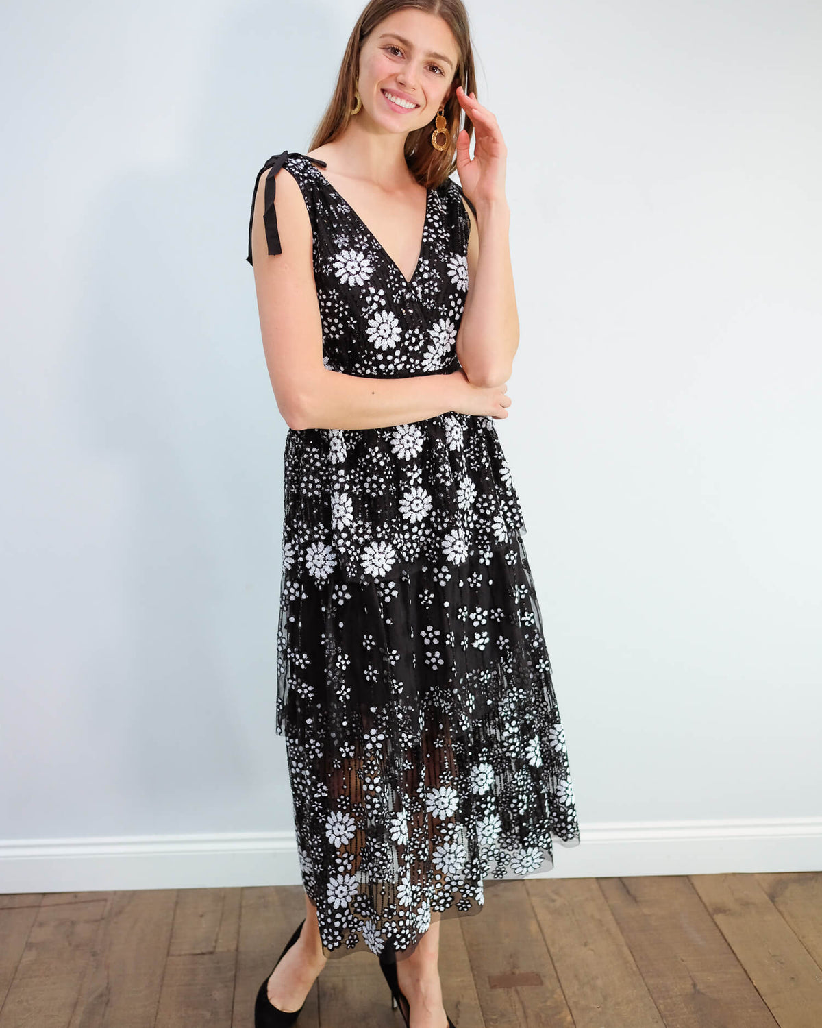 SP Starlet deco sequin tiered dress in black