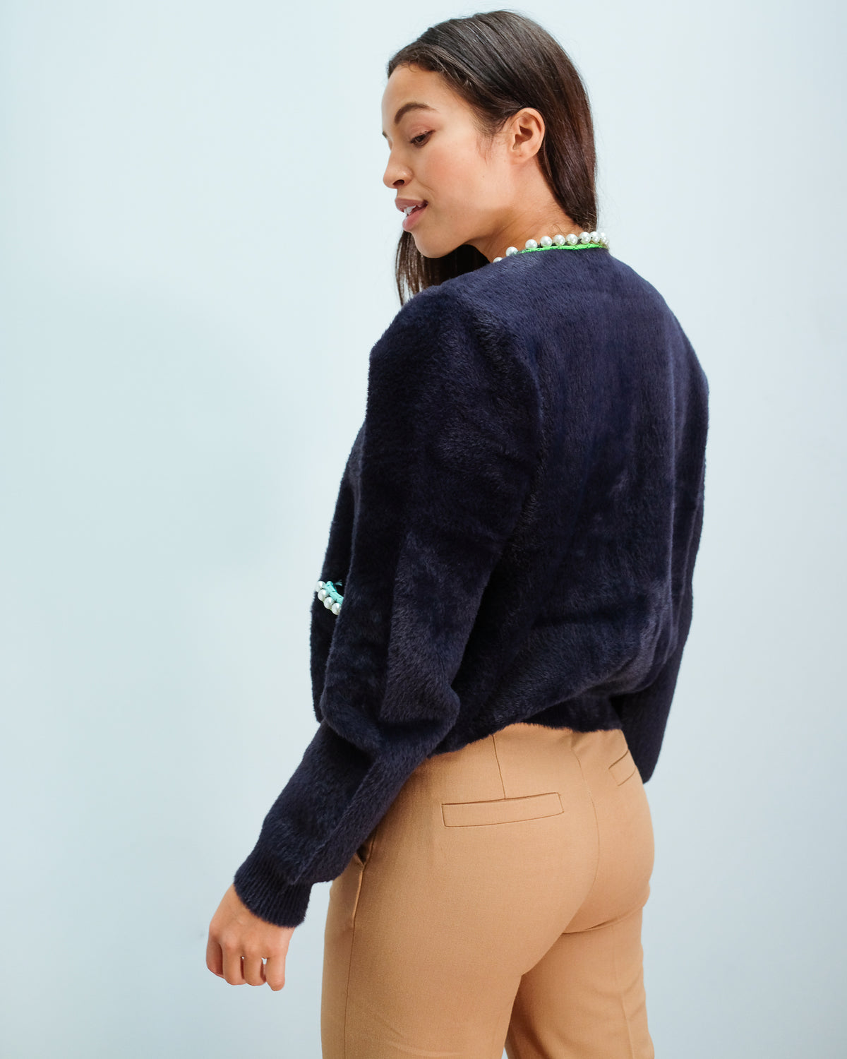 EA Wiri Knit Pearls Cardi in Royal Navy