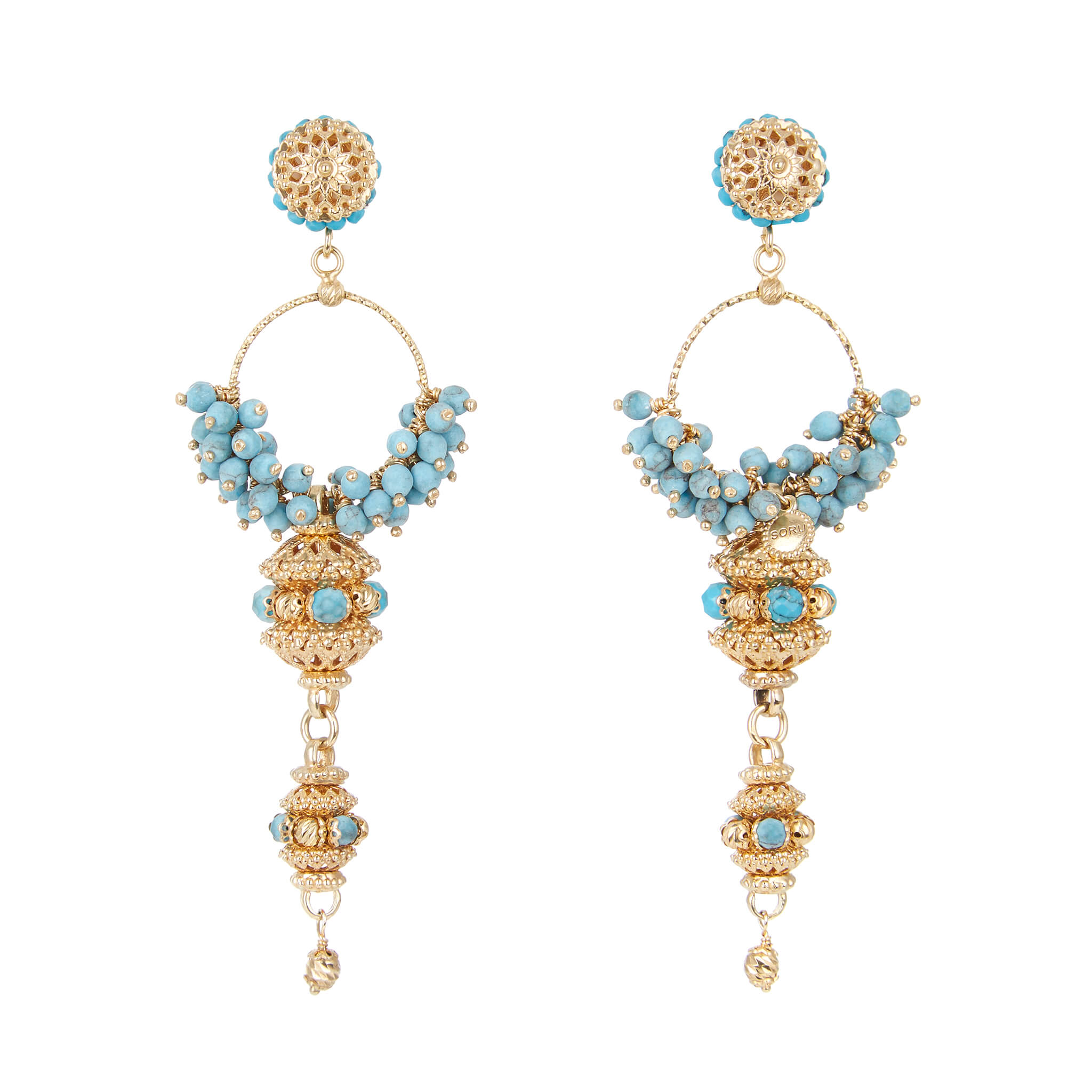 Turquoise hoop cluster earrings