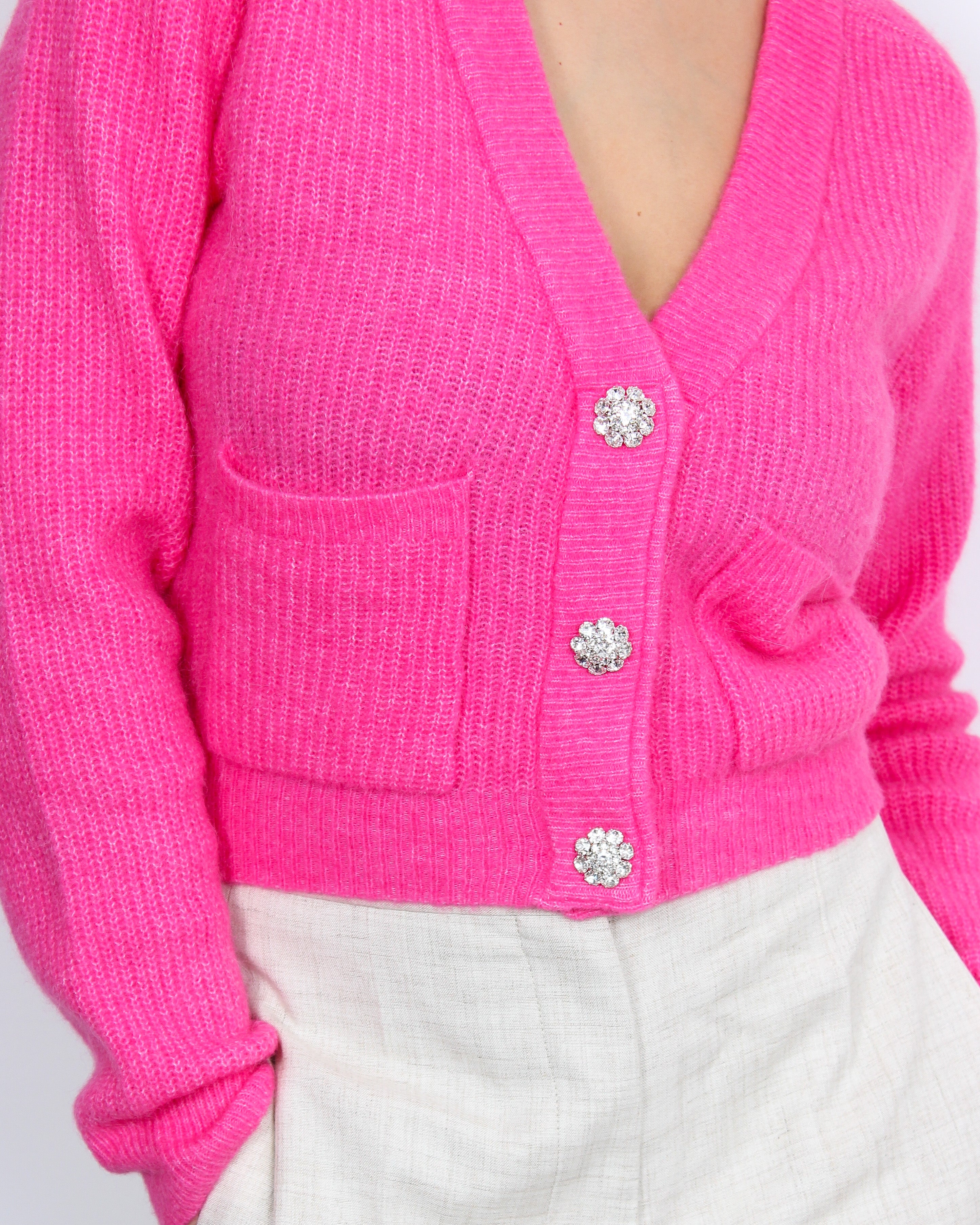 Ganni shocking pink wool cardigan