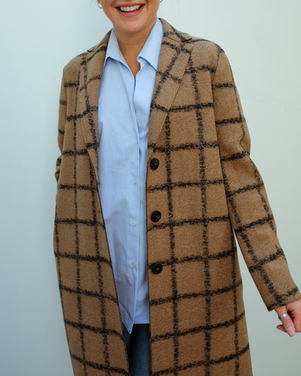 HW Overcoat in windowpane camel