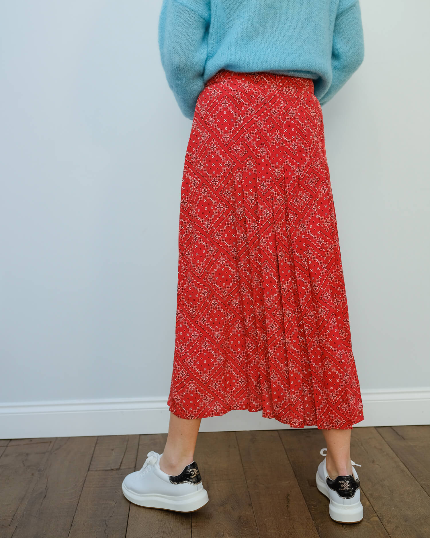 RIXO Georgia skirt in red square paisley