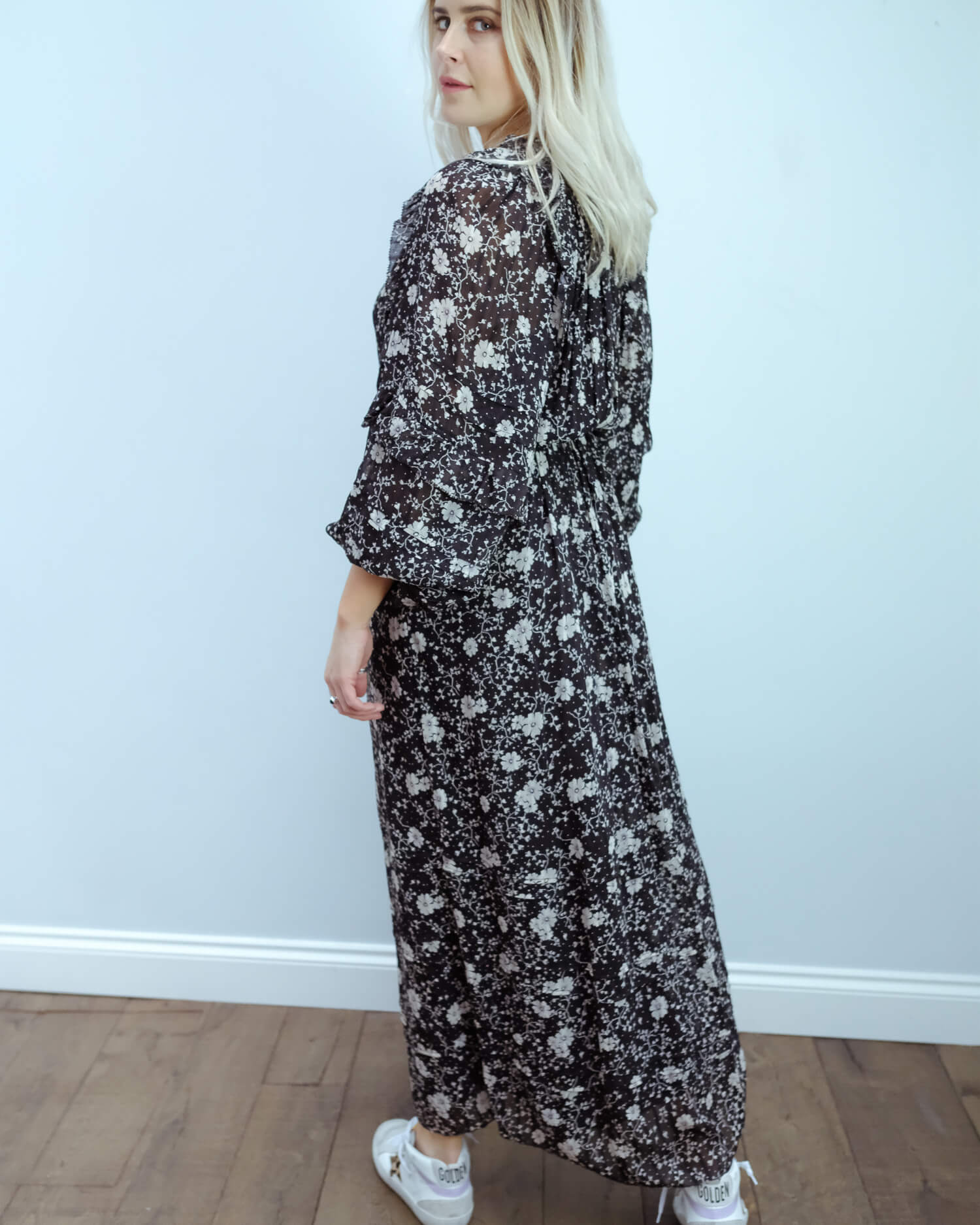 IM Estine printed dress in black, ecru