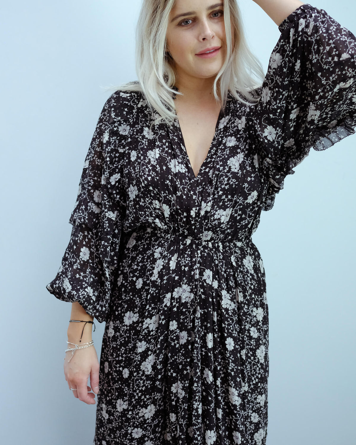 IM Estine printed dress in black, ecru