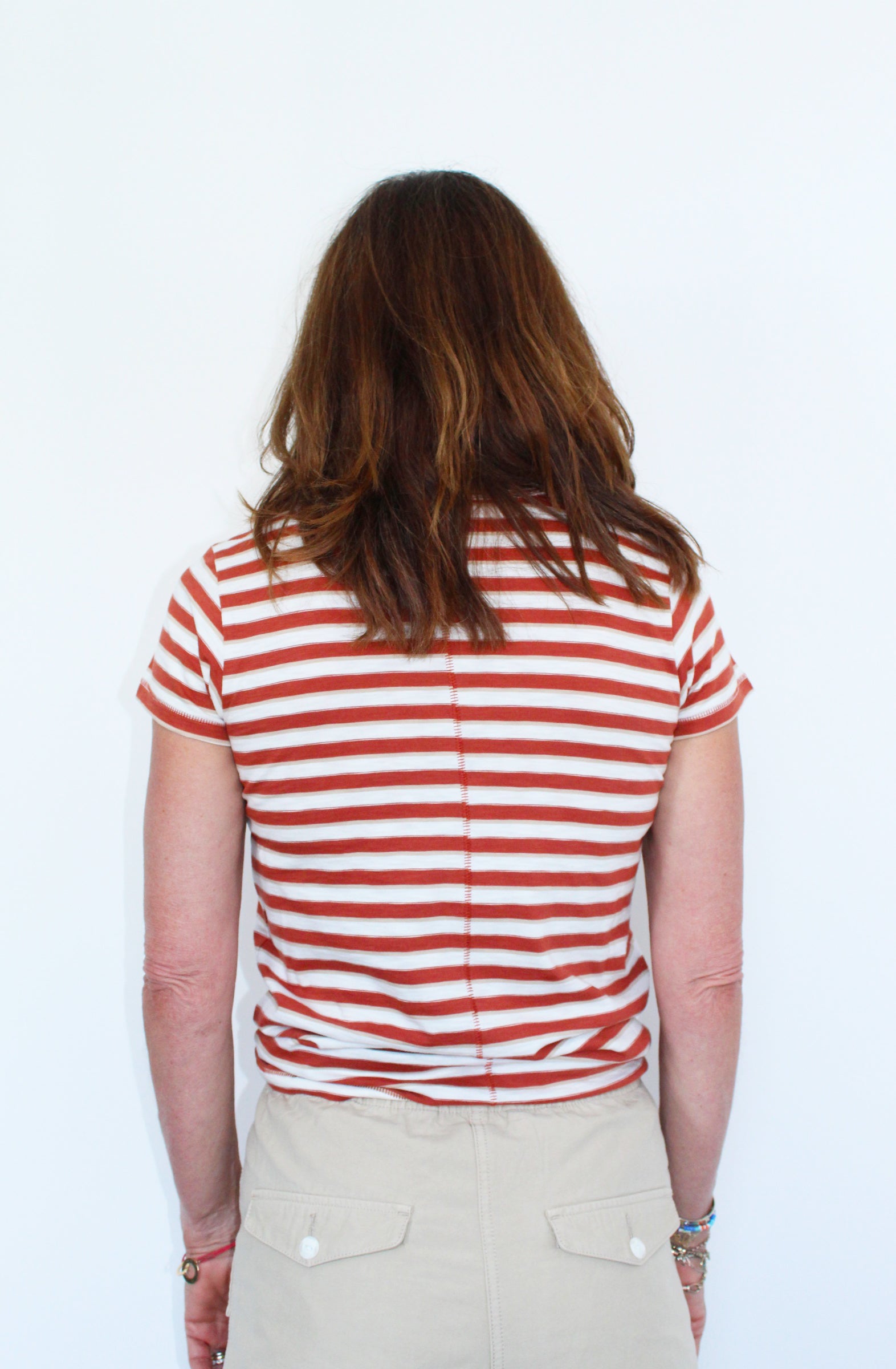 R&B The Slub Striped Tee in Redmulti