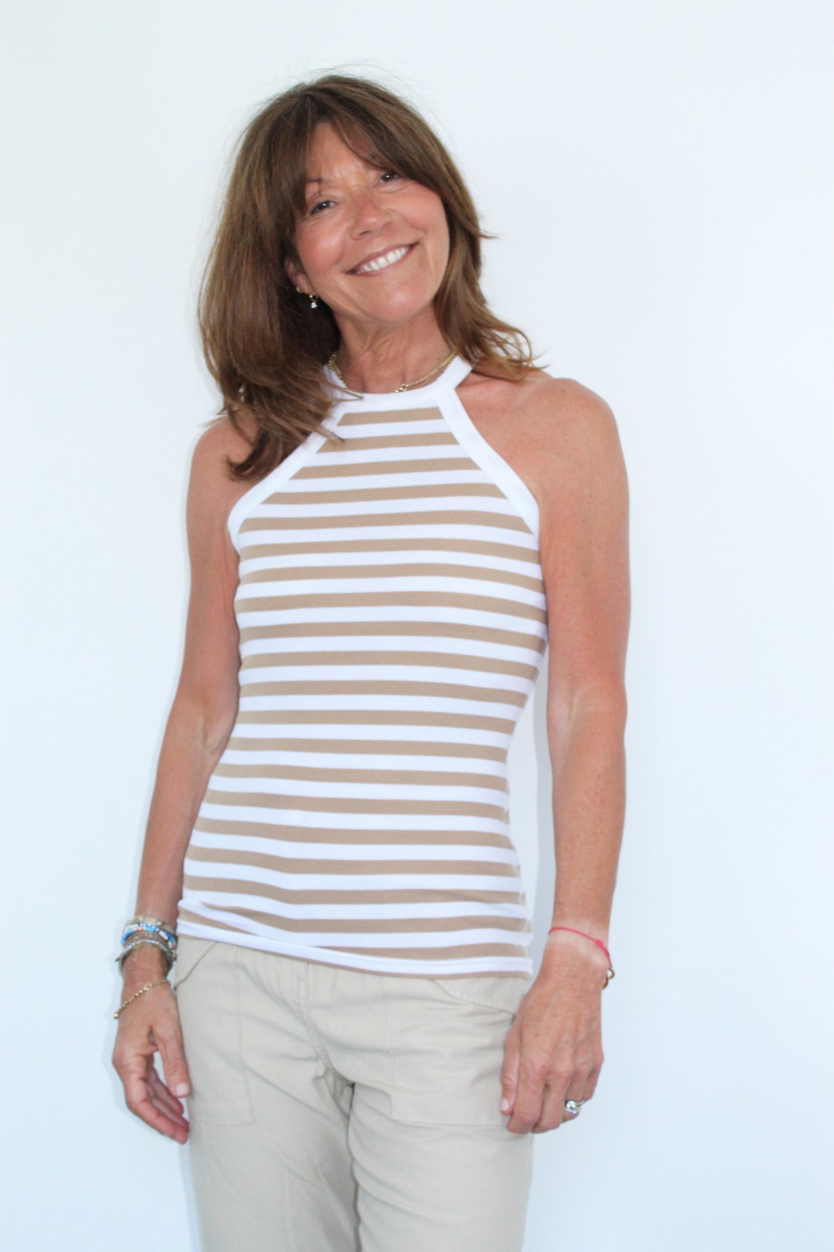 SLF Analipa Top Striped Top in White, Kelp