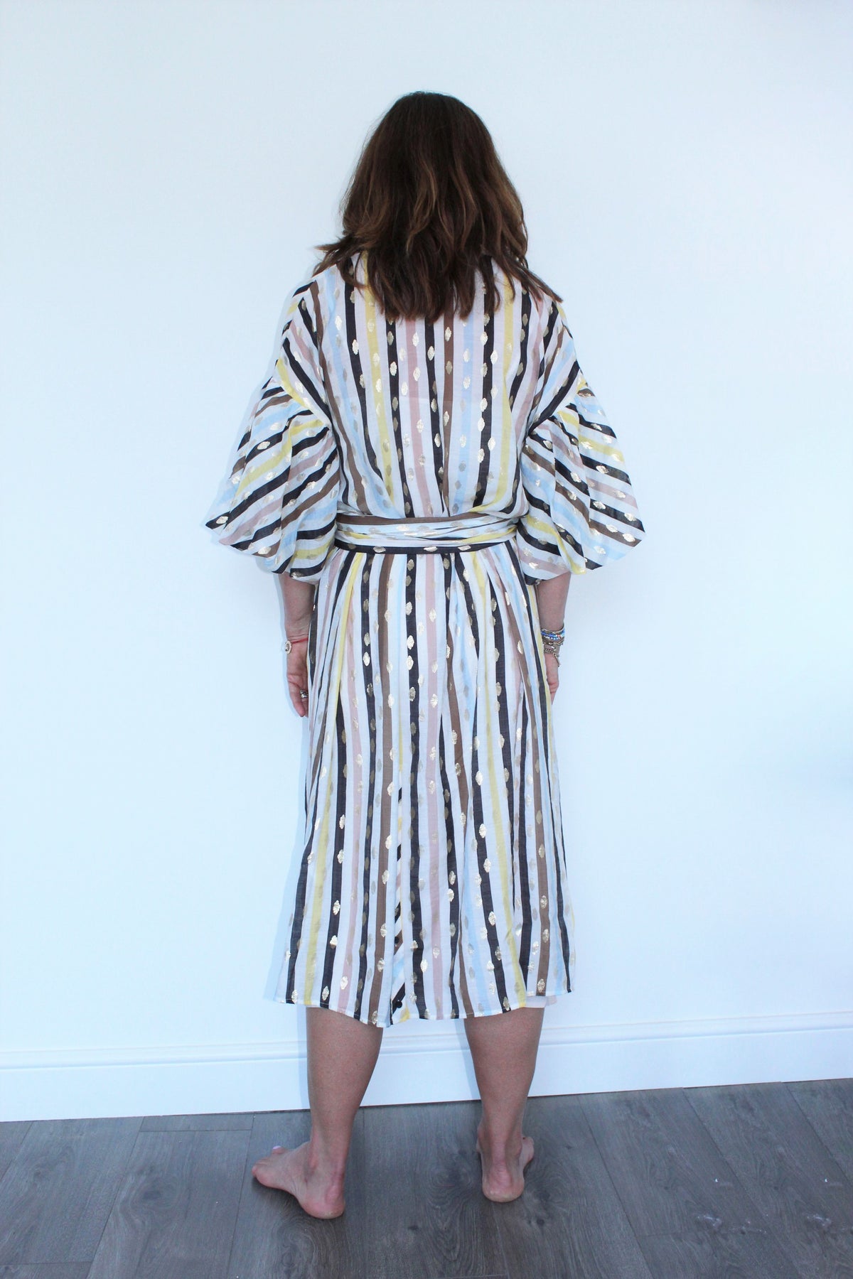 M Palmetto Stripe Dress in White