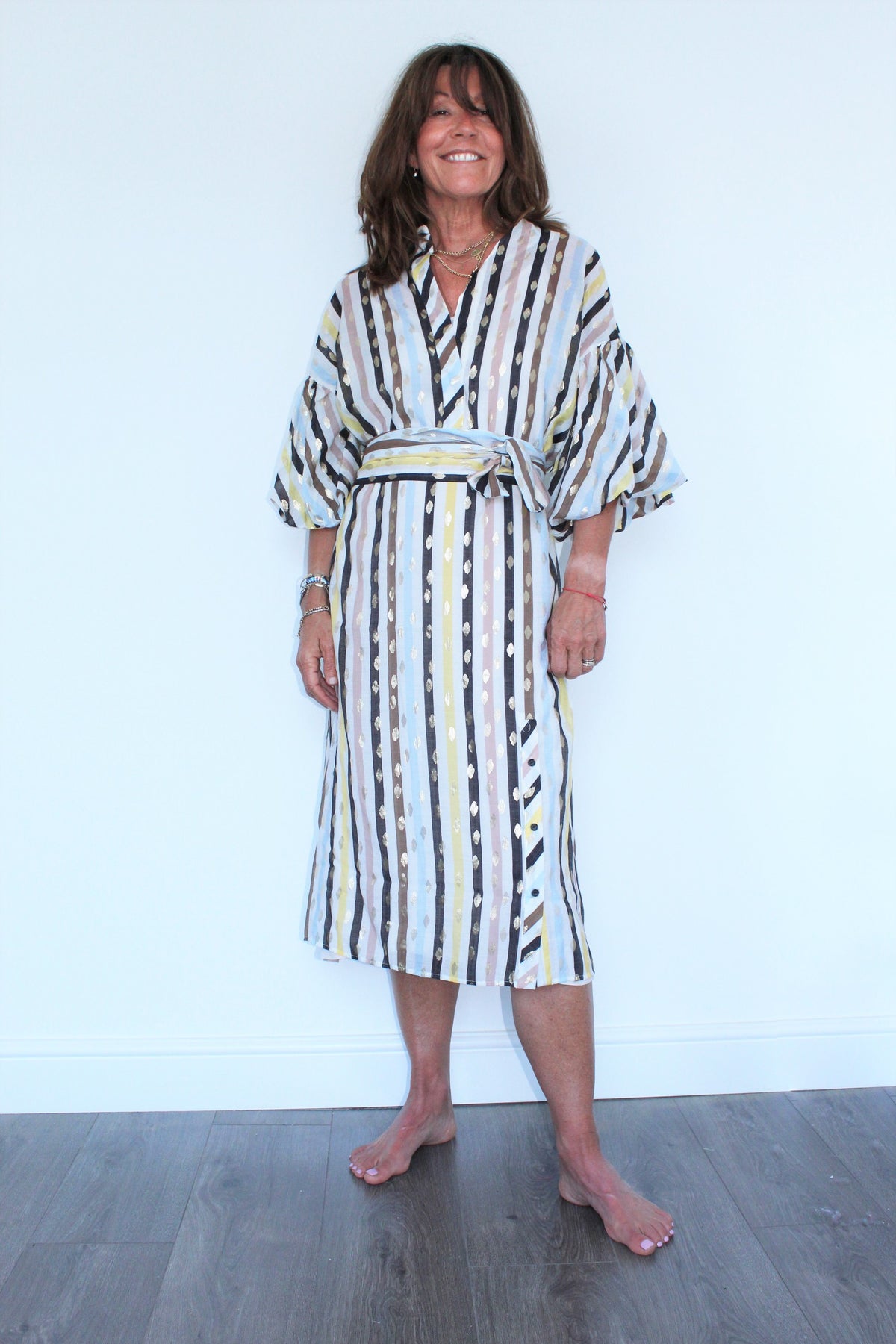 M Palmetto Stripe Dress in White