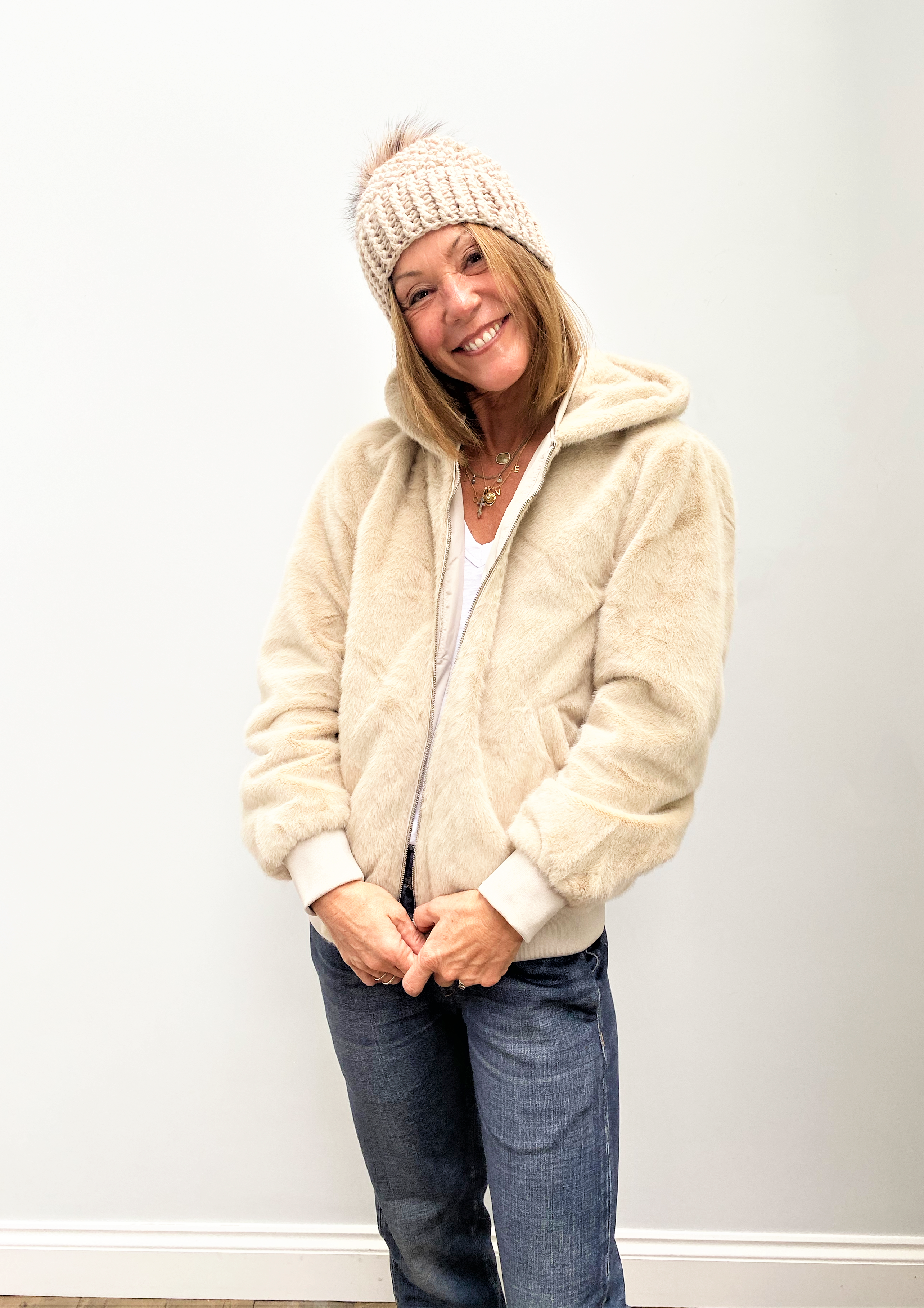 R&P Ladia reversible hooded faux fur jacket in silver grey