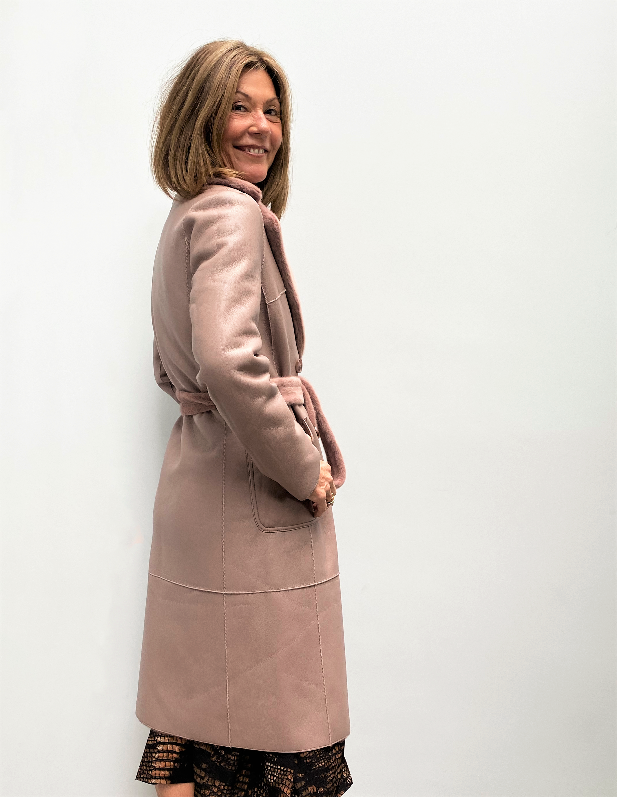 R&P Pita reversible long coat in misty rose