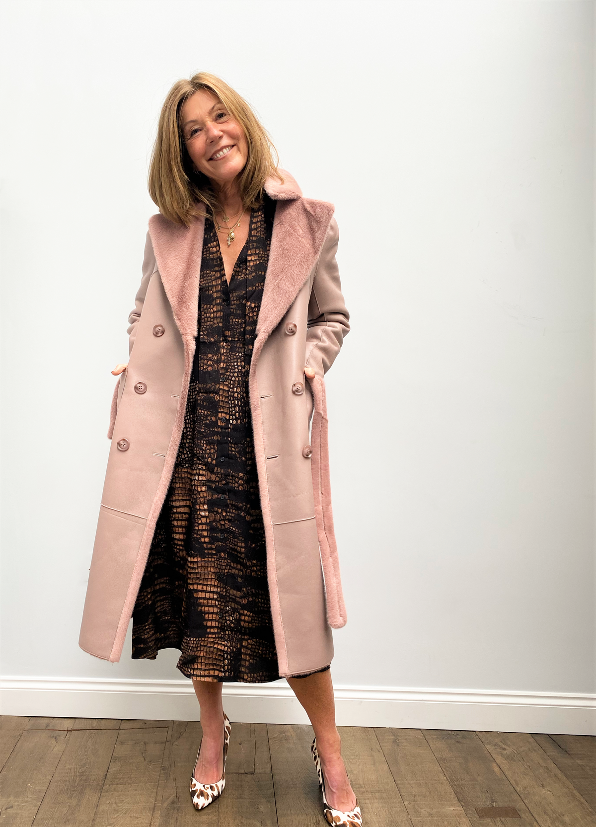 R&P Pita reversible long coat in misty rose