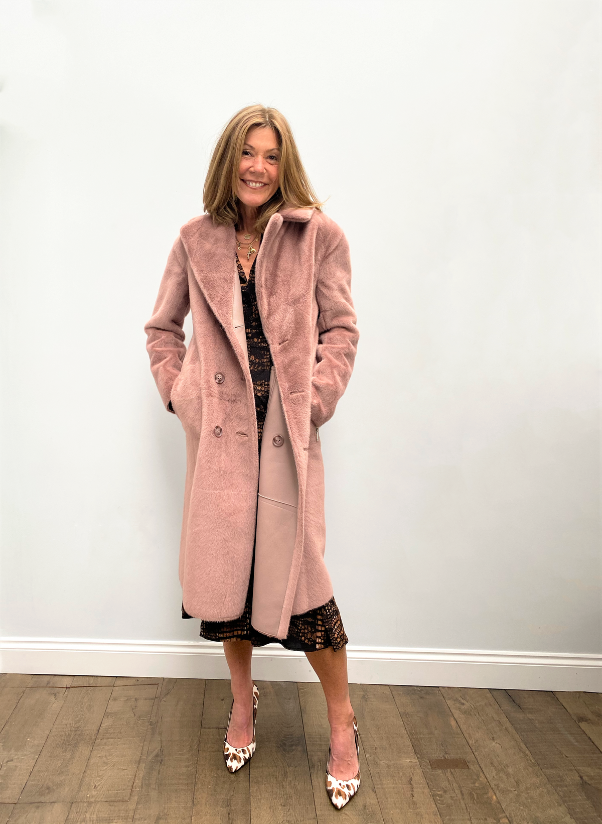 R&P Pita reversible long coat in misty rose