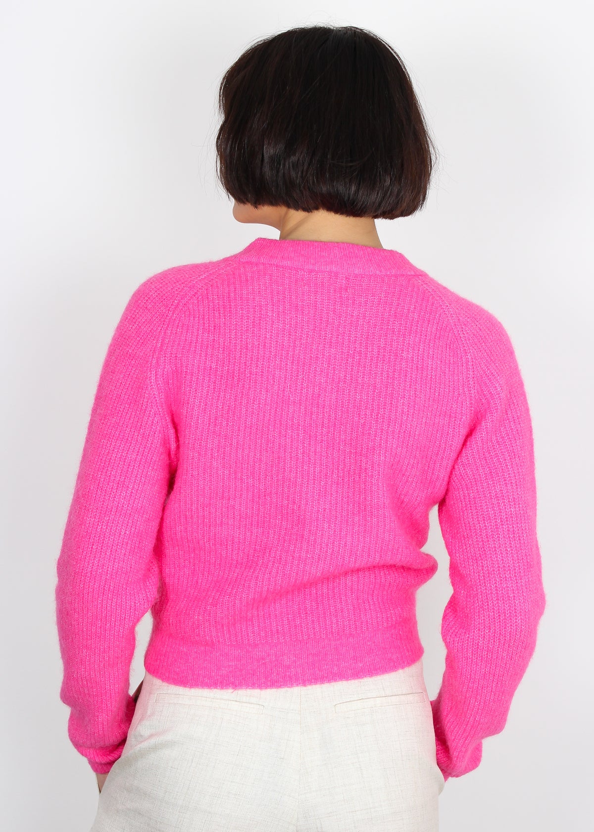 Ganni shocking pink wool cardigan