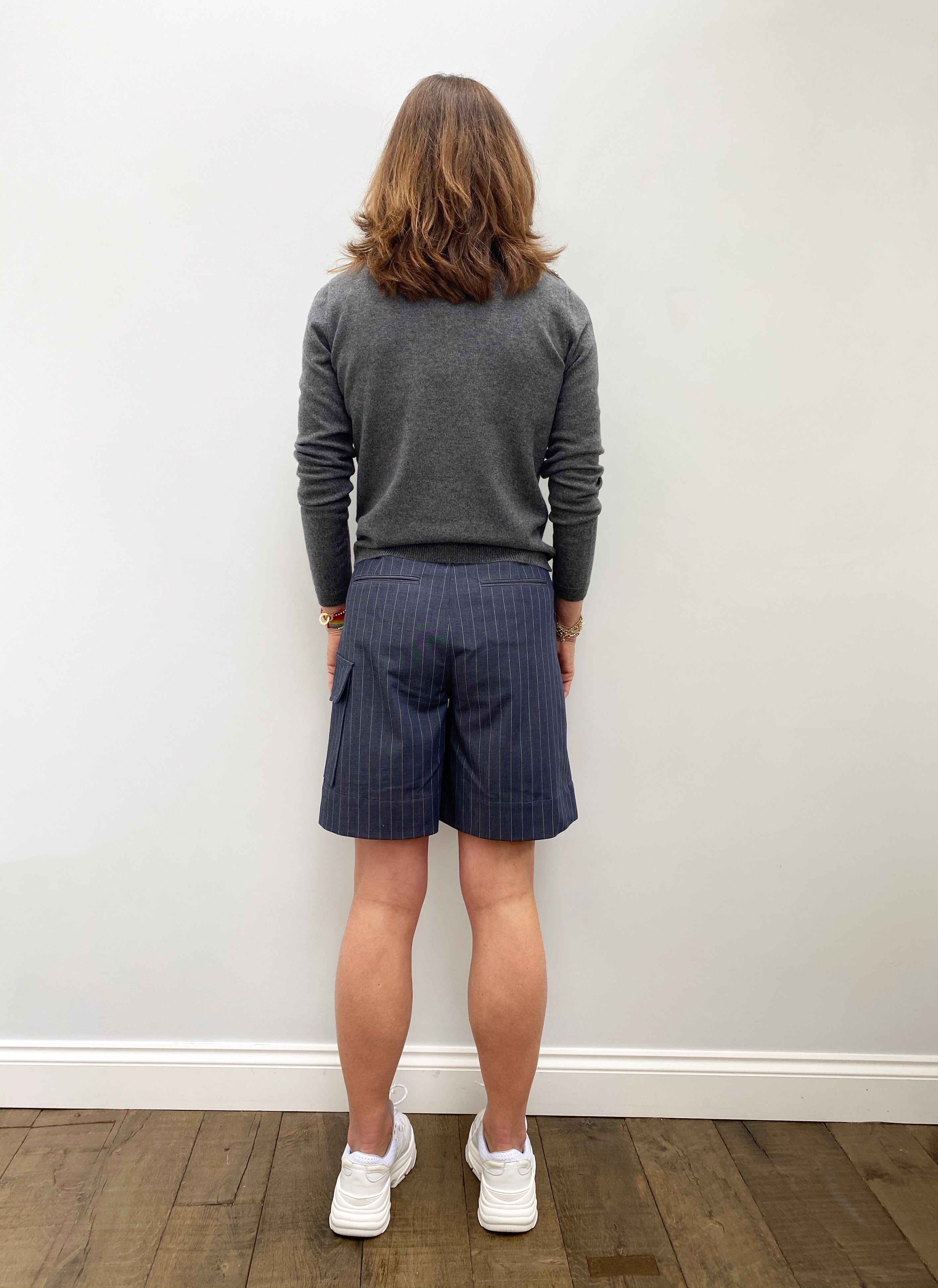 GANNI F5799 Stripe Shorts in Dress Blues