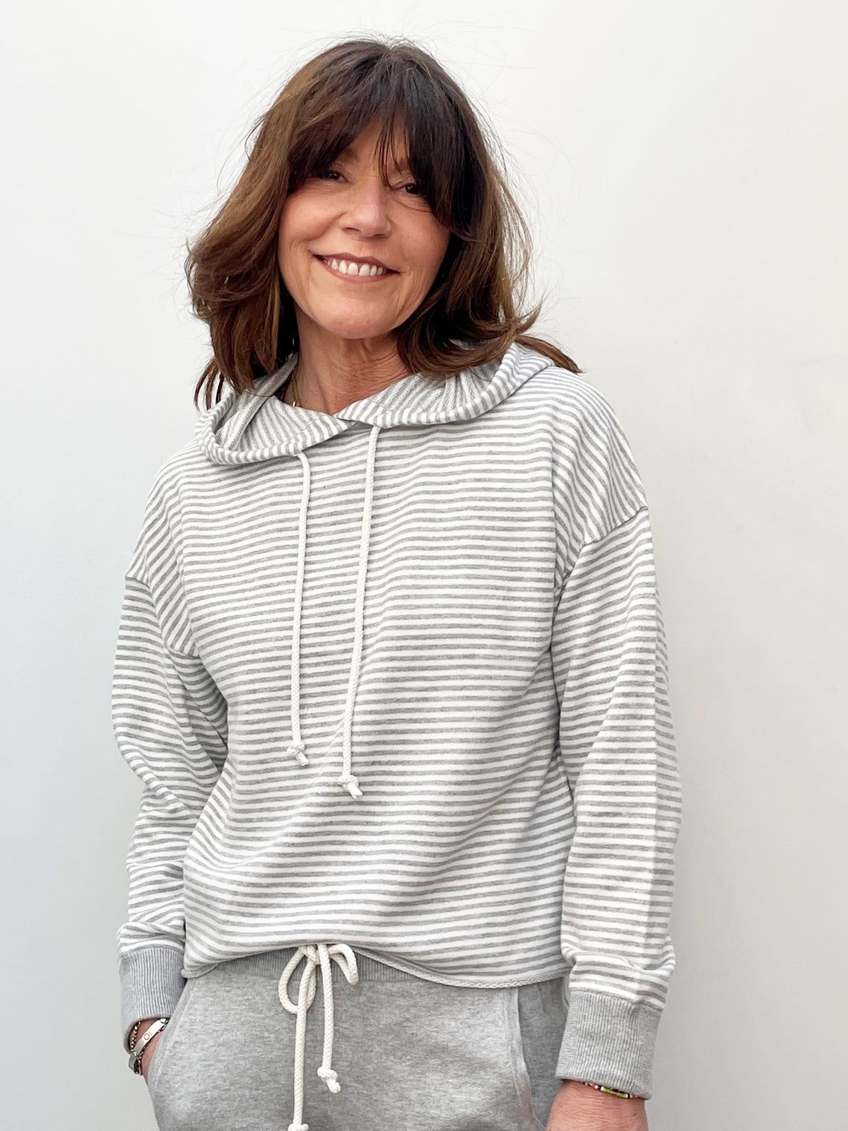 360 Rylan Striped Hoodie in Mist, Chalk