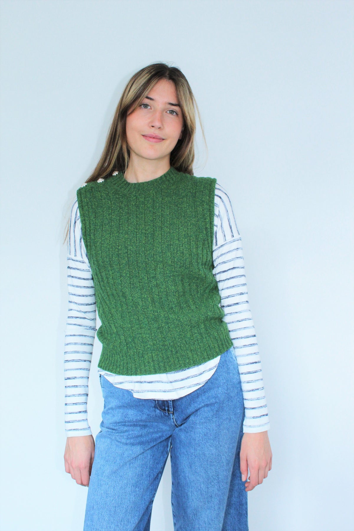 GANNI K1574 Wool Mix Vest in Kelly Green