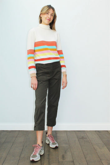 JU Half Stripe Roll Collar in Cream Multi