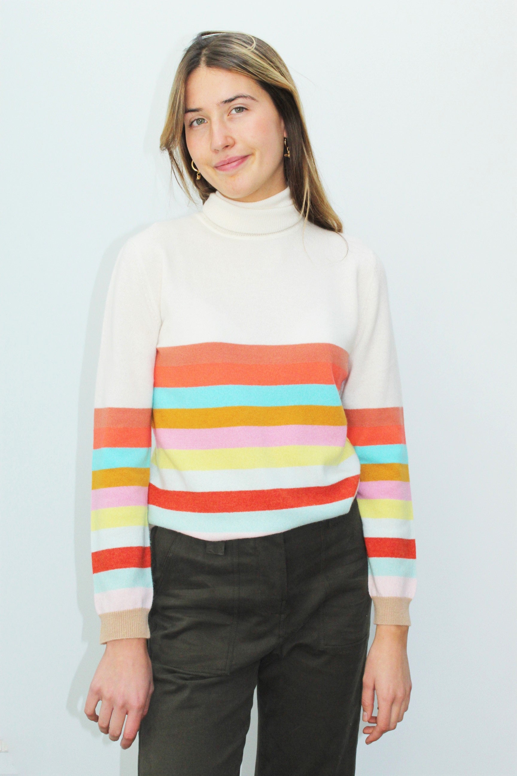 JU Half Stripe Roll Collar in Cream Multi