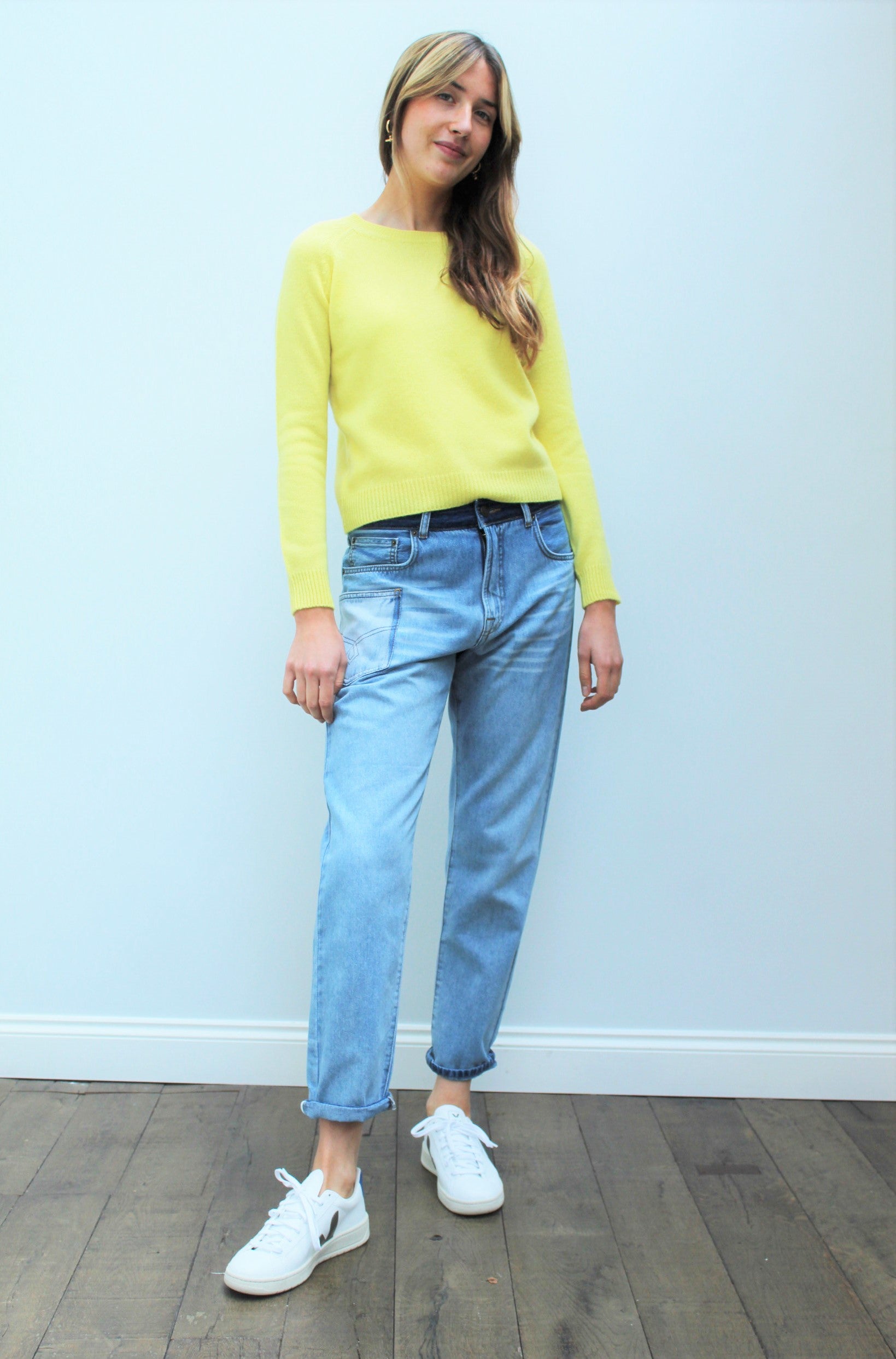 JU Crop Crew Neck Knit in Lemon