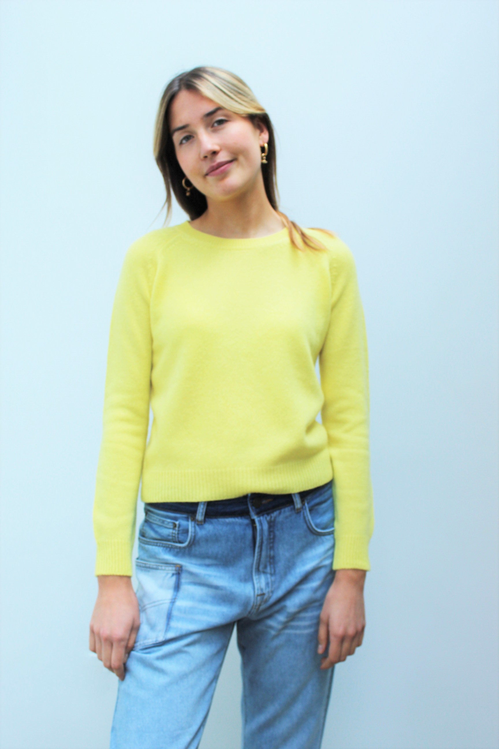 JU Crop Crew Neck Knit in Lemon