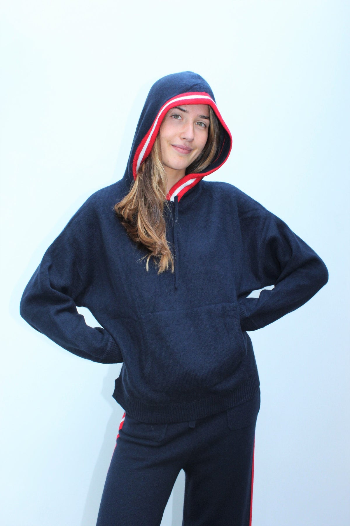 JU Contrast Stripe Hoodie in Navy