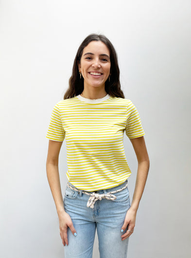 SLF My Perfect Stripe Tee in Green Sheen, White