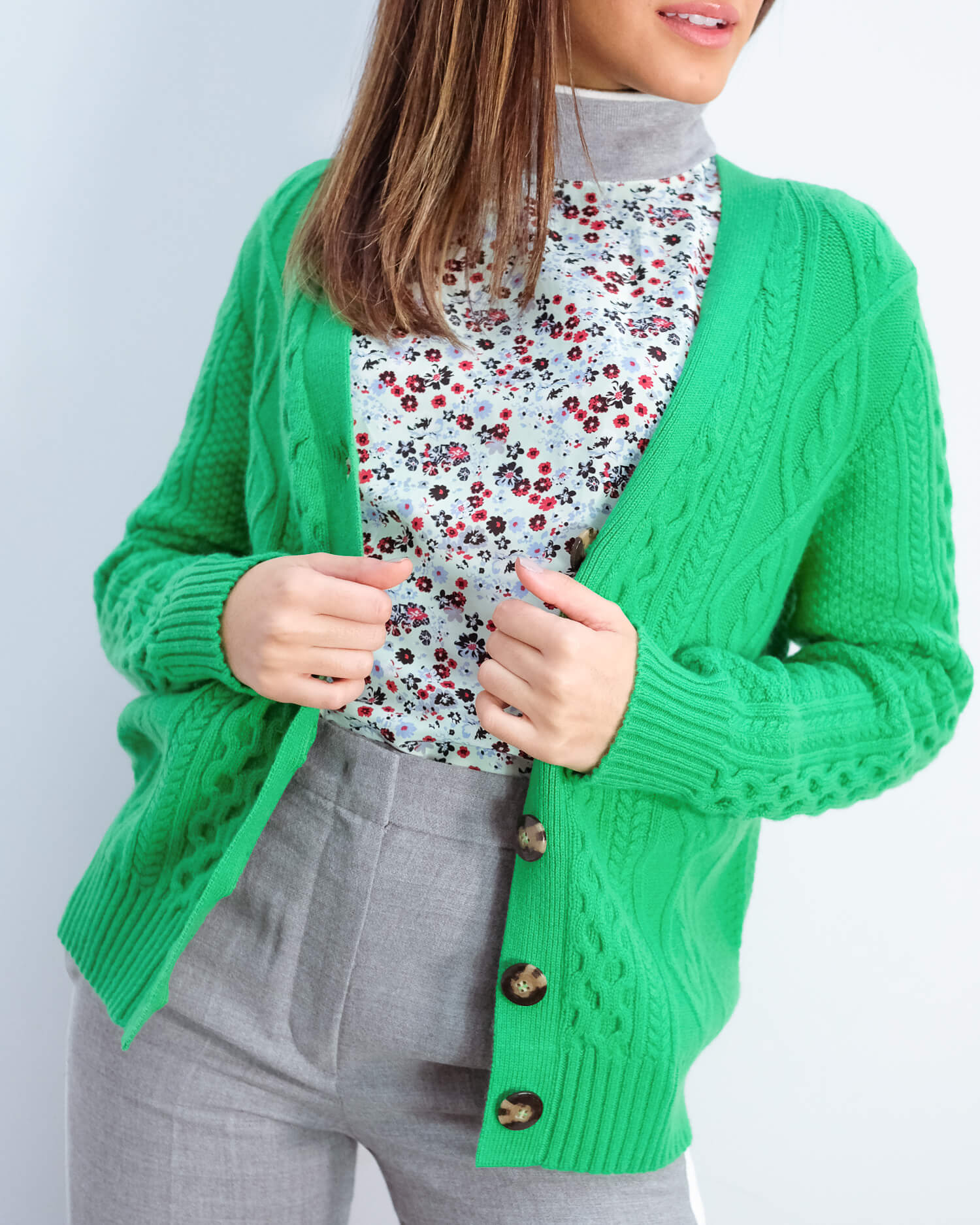 JU Aran cardigan in spring