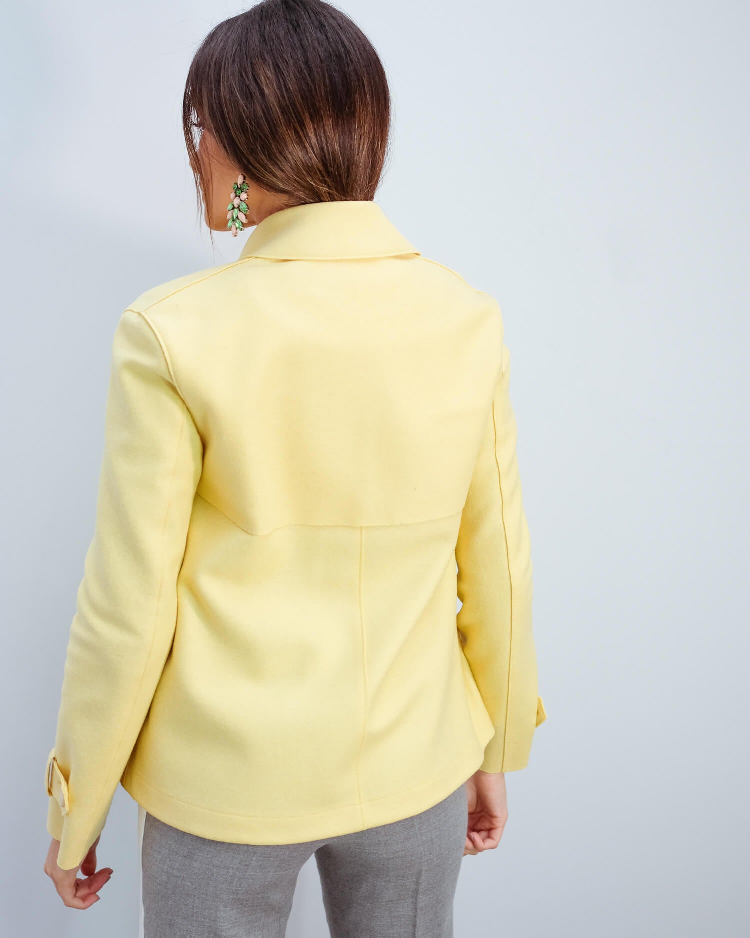 HWL Pressed wool cropped trench in pastel yellow