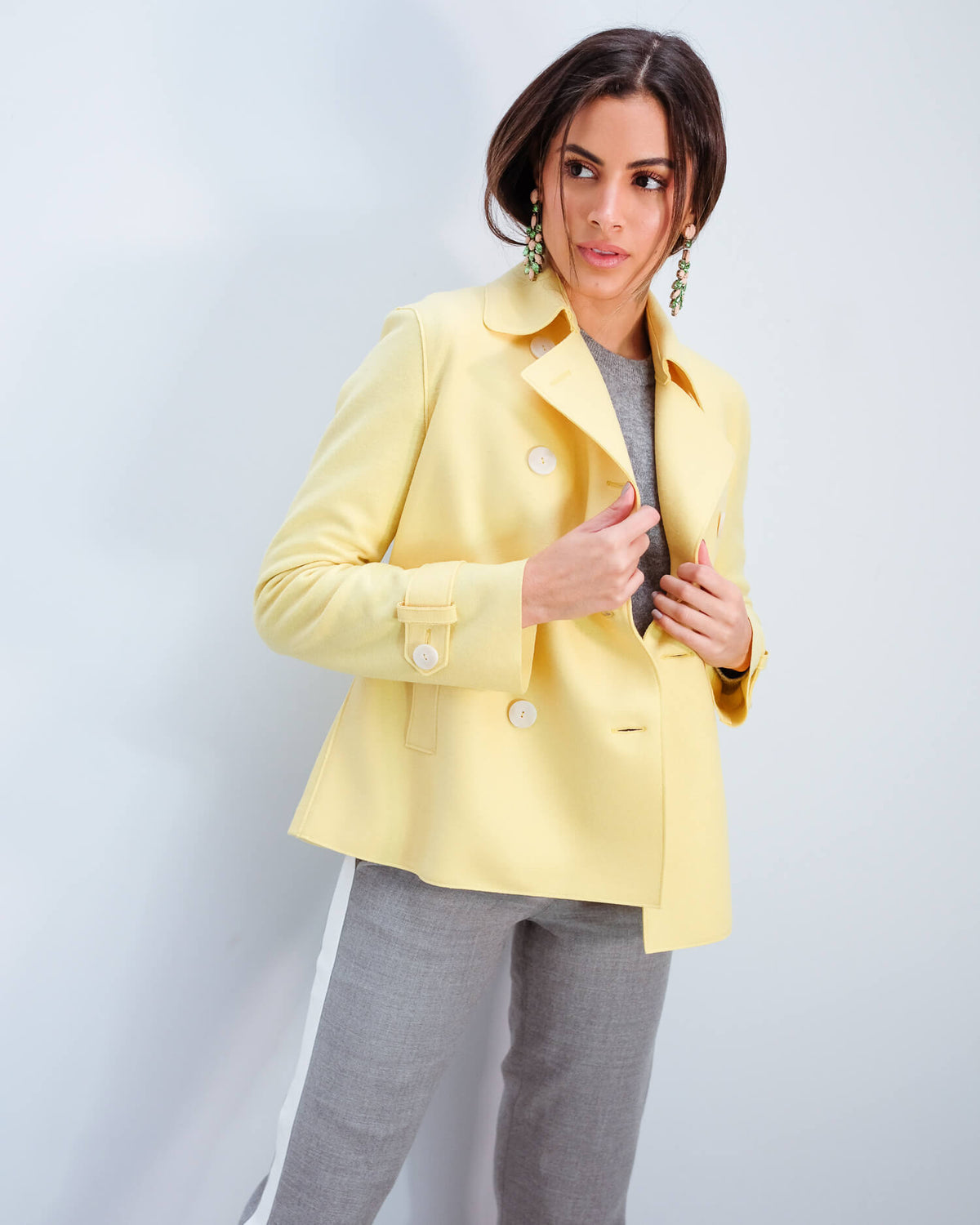 HWL Pressed wool cropped trench in pastel yellow