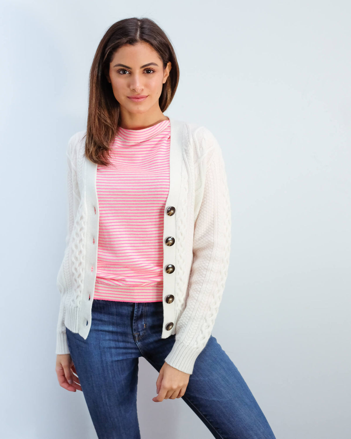 JU Aran cardigan in organic white