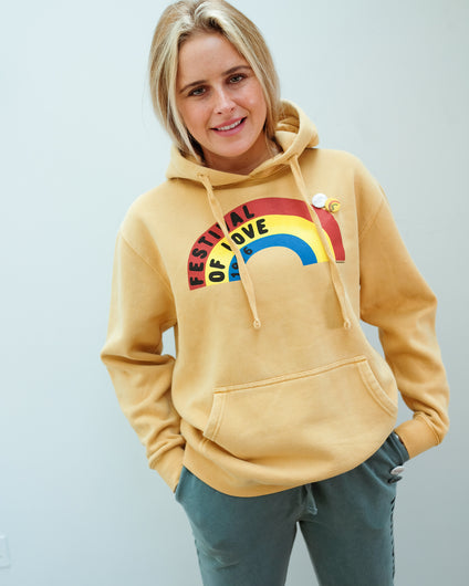 NT Love Printed Hoodie in Mustard