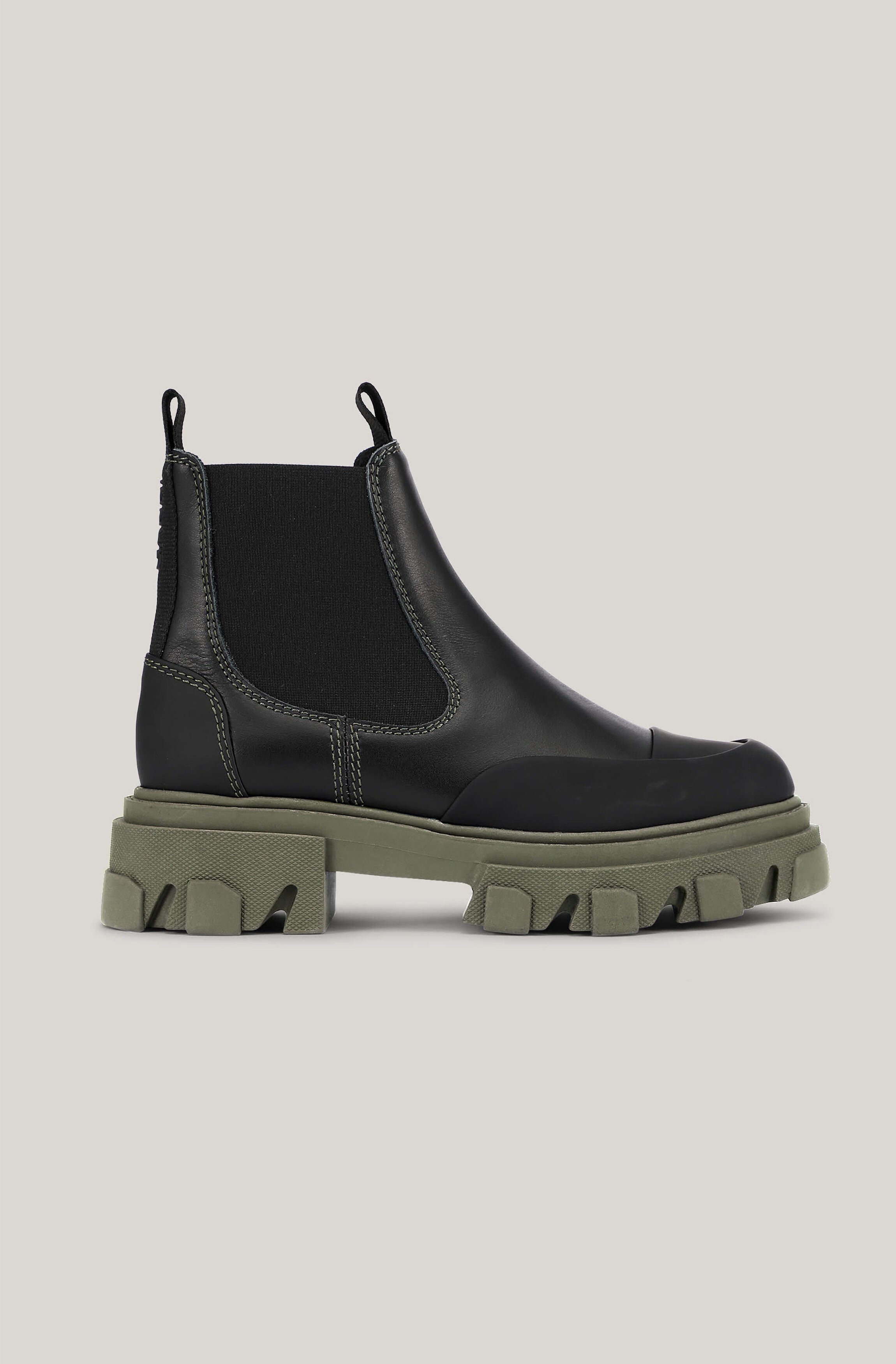 GANNI S1629 Leather Chelsea Boots in Black and Green