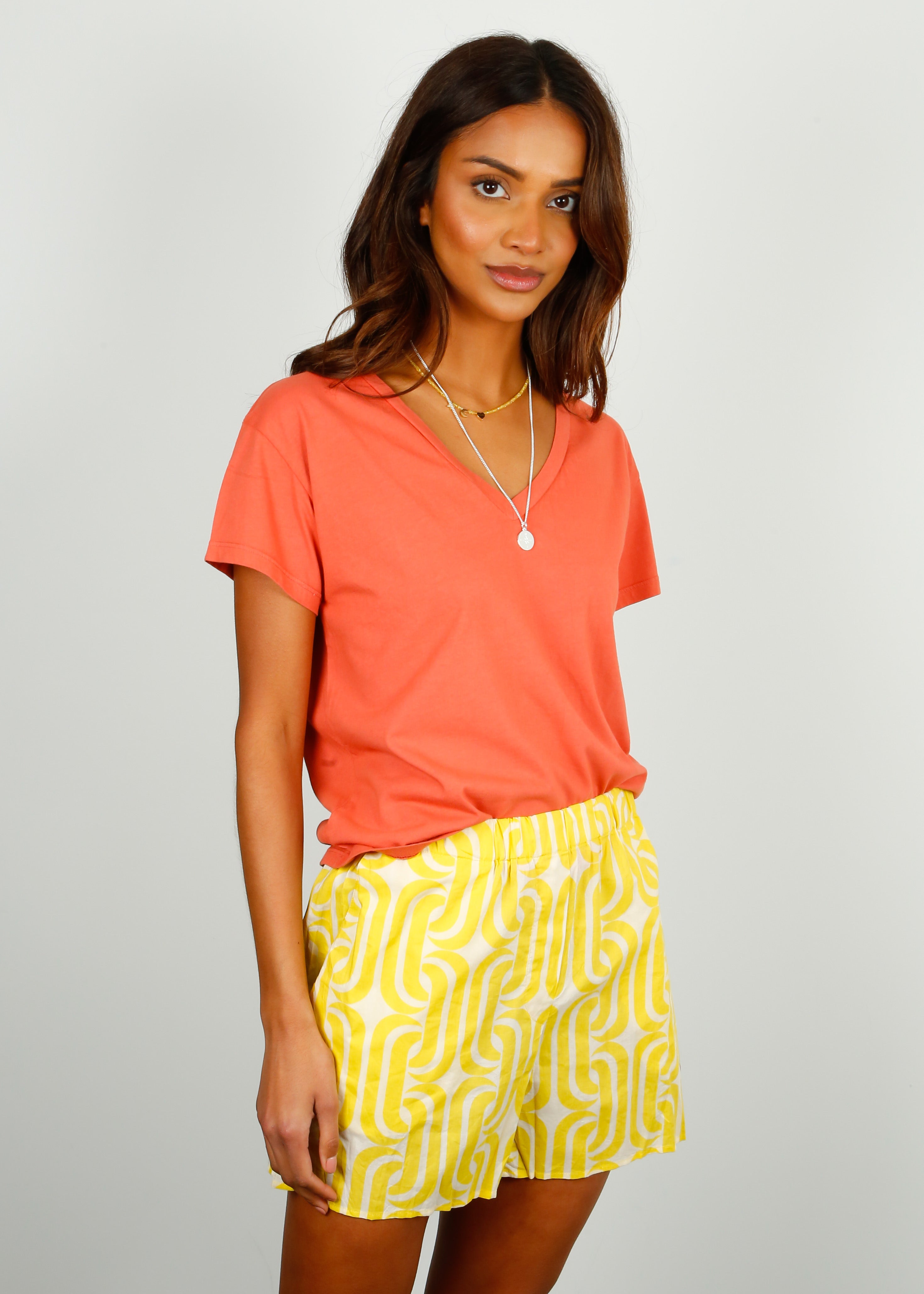 V Lynne Printed Shorts in Lemon